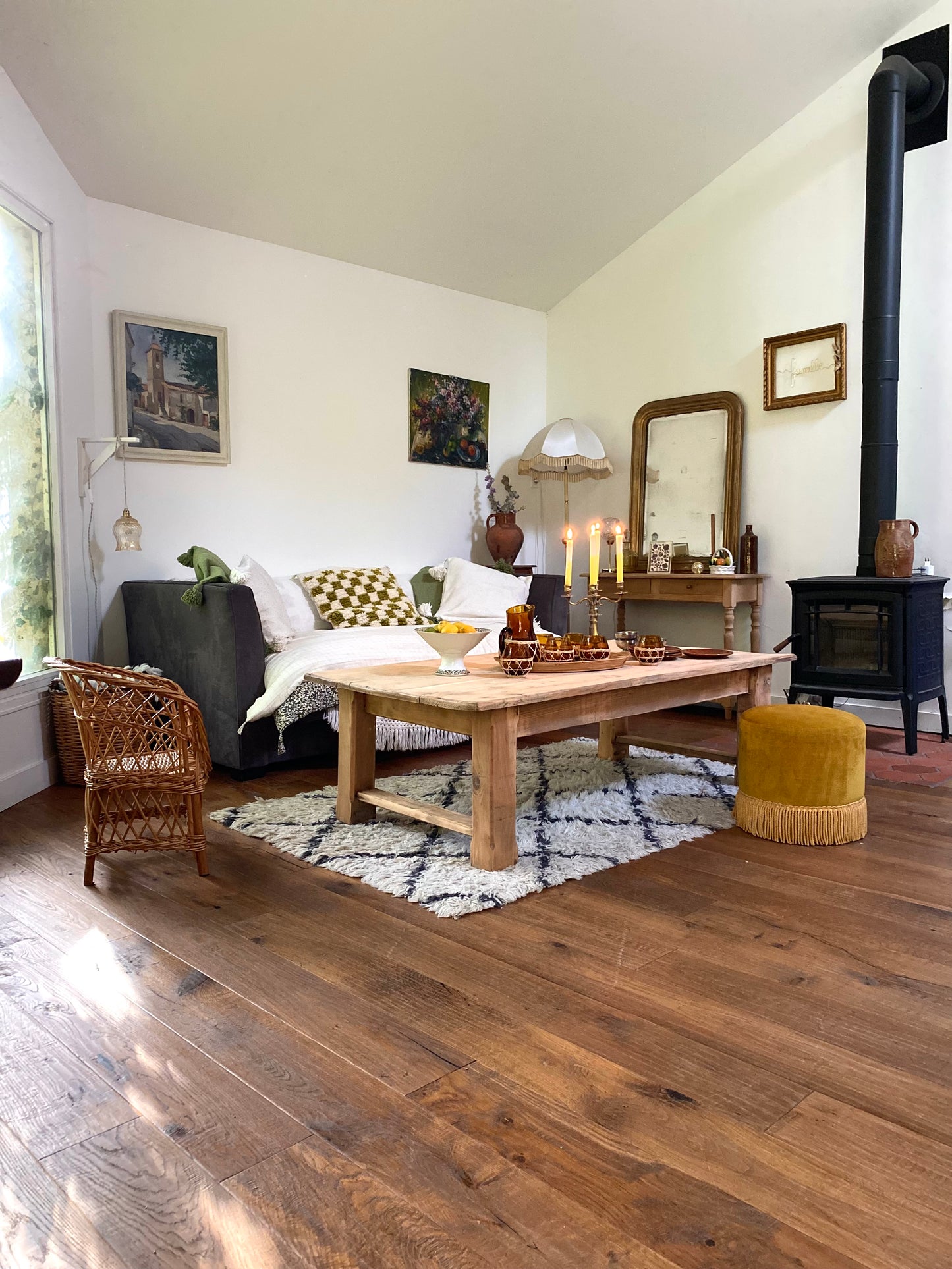 Table de ferme basse en bois ancien