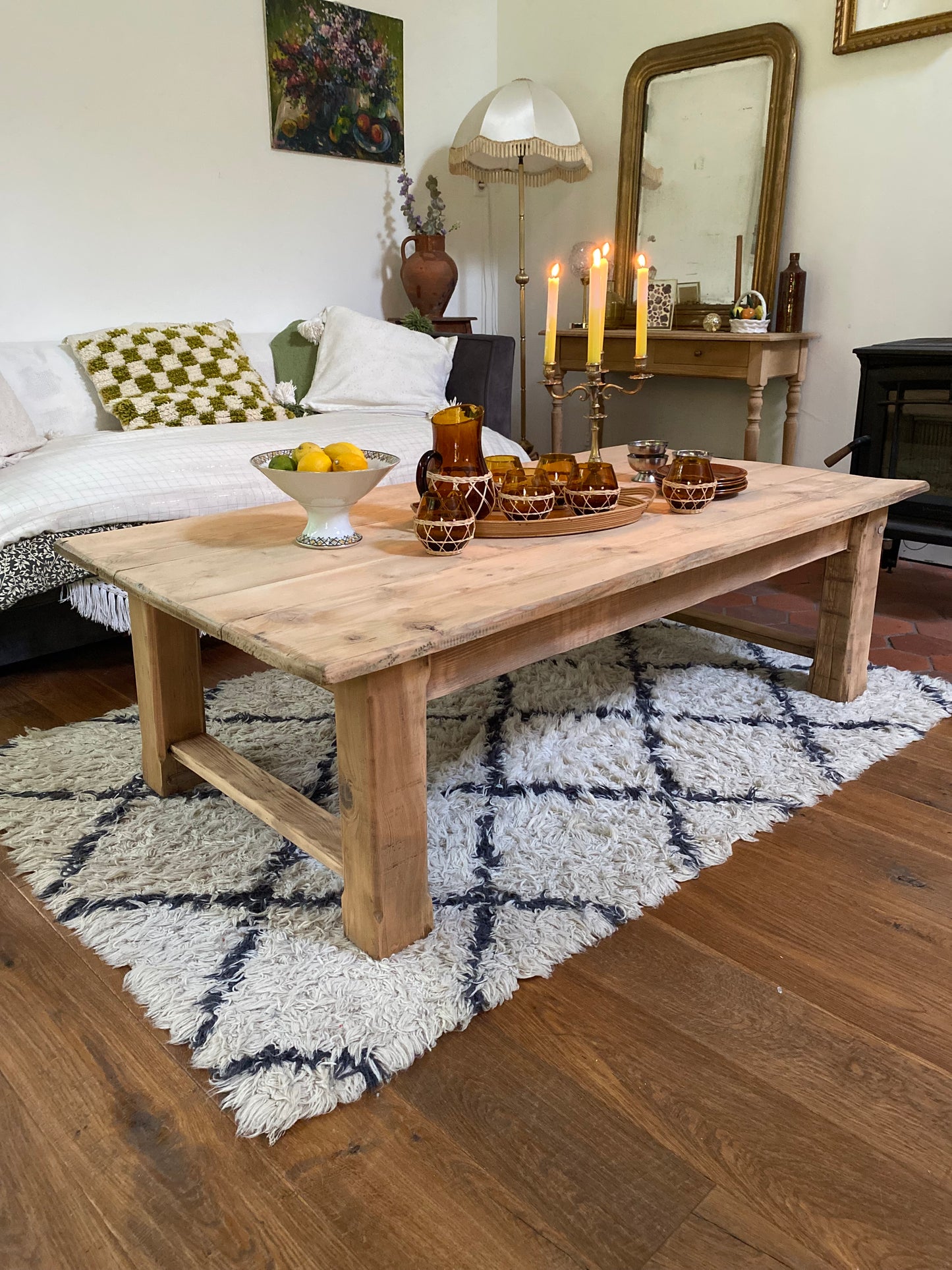 Table de ferme basse en bois ancien