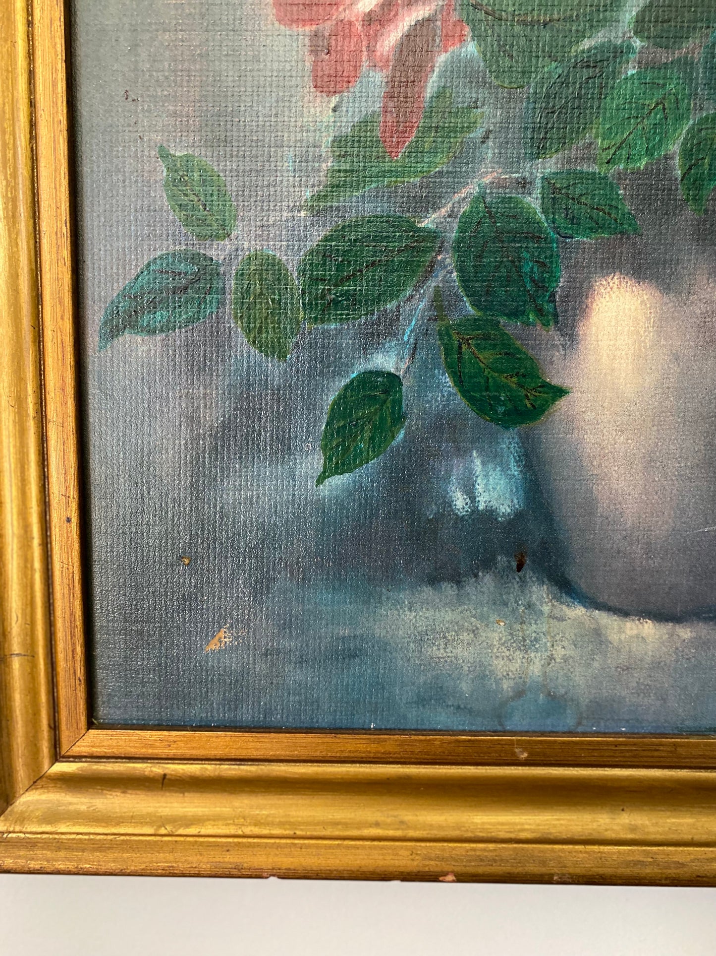 Tableau Ancien "Nature Morte aux Roses" – 1950