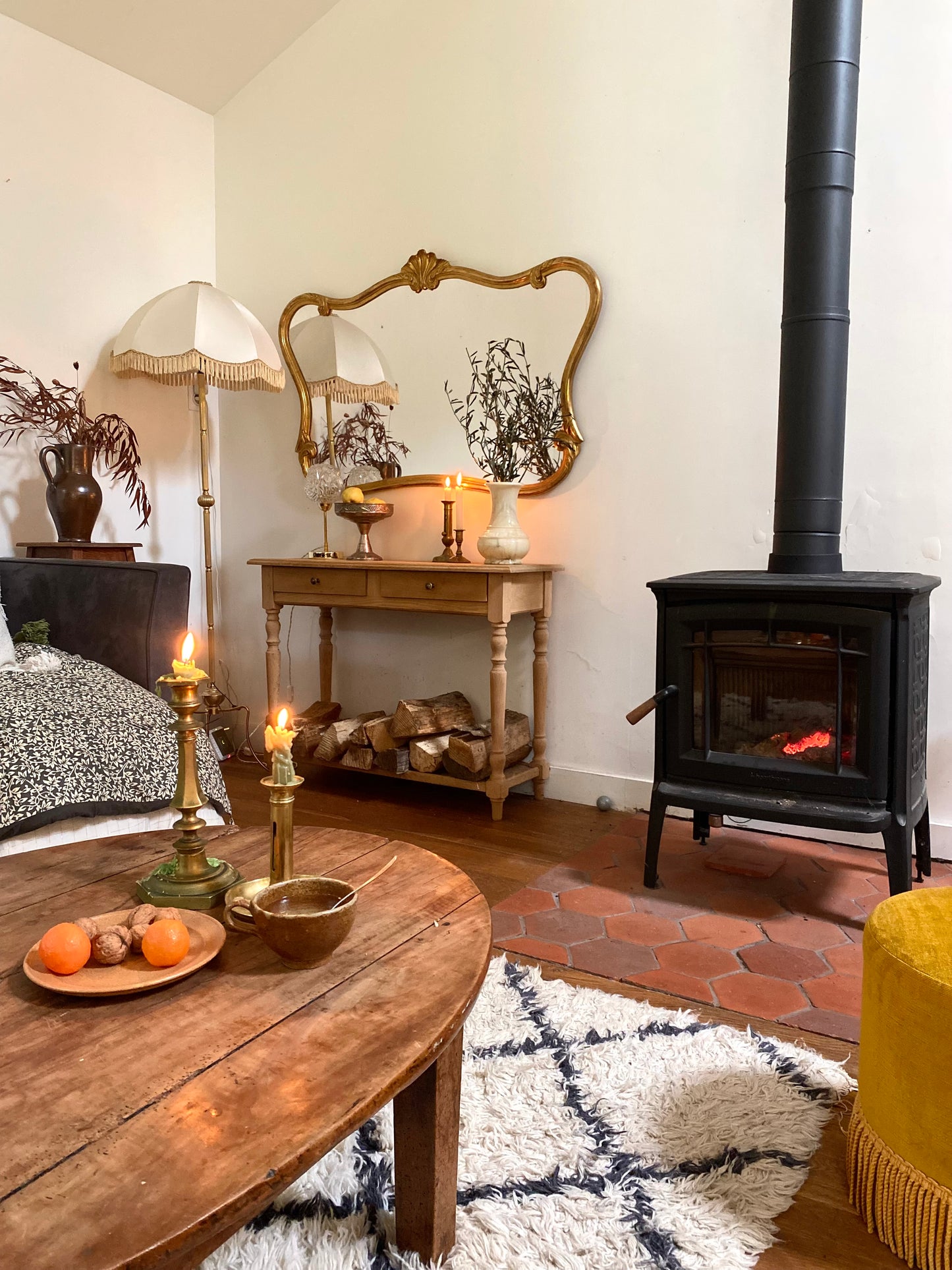 Grand miroir baroque ancien à coquille