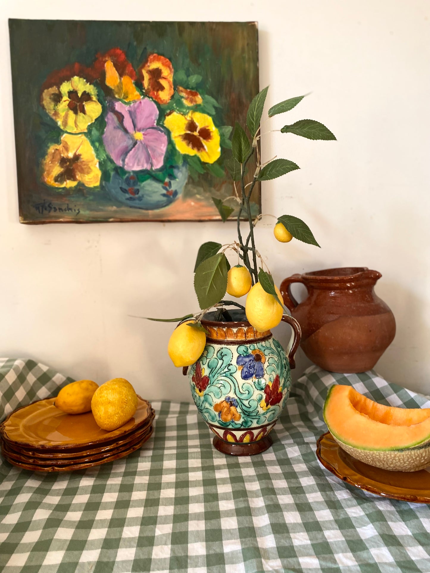 Huile sur toile vintage— Bouquet de pensées