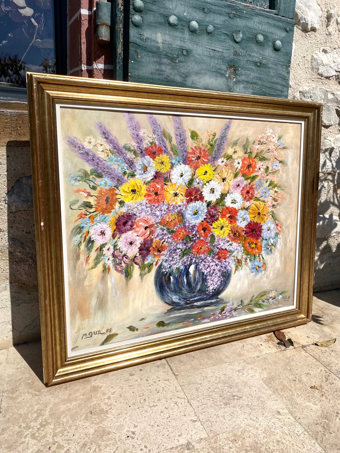 Magnifique Nature Morte : Bouquet de Fleurs Champêtres datée de 1988