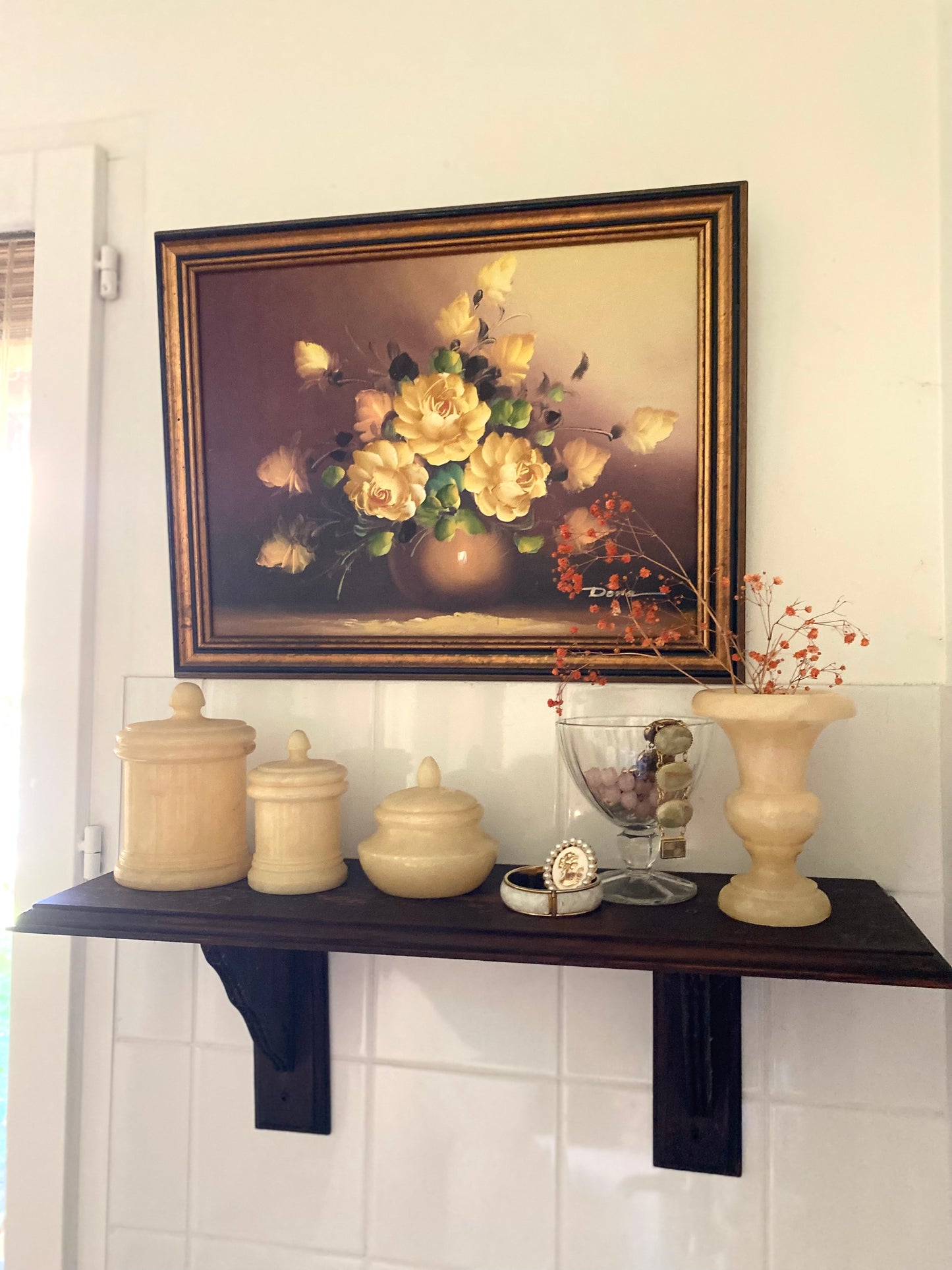 Ensemble de toilette Vintage en Albâtre véritable – 4 pièces – Années 70