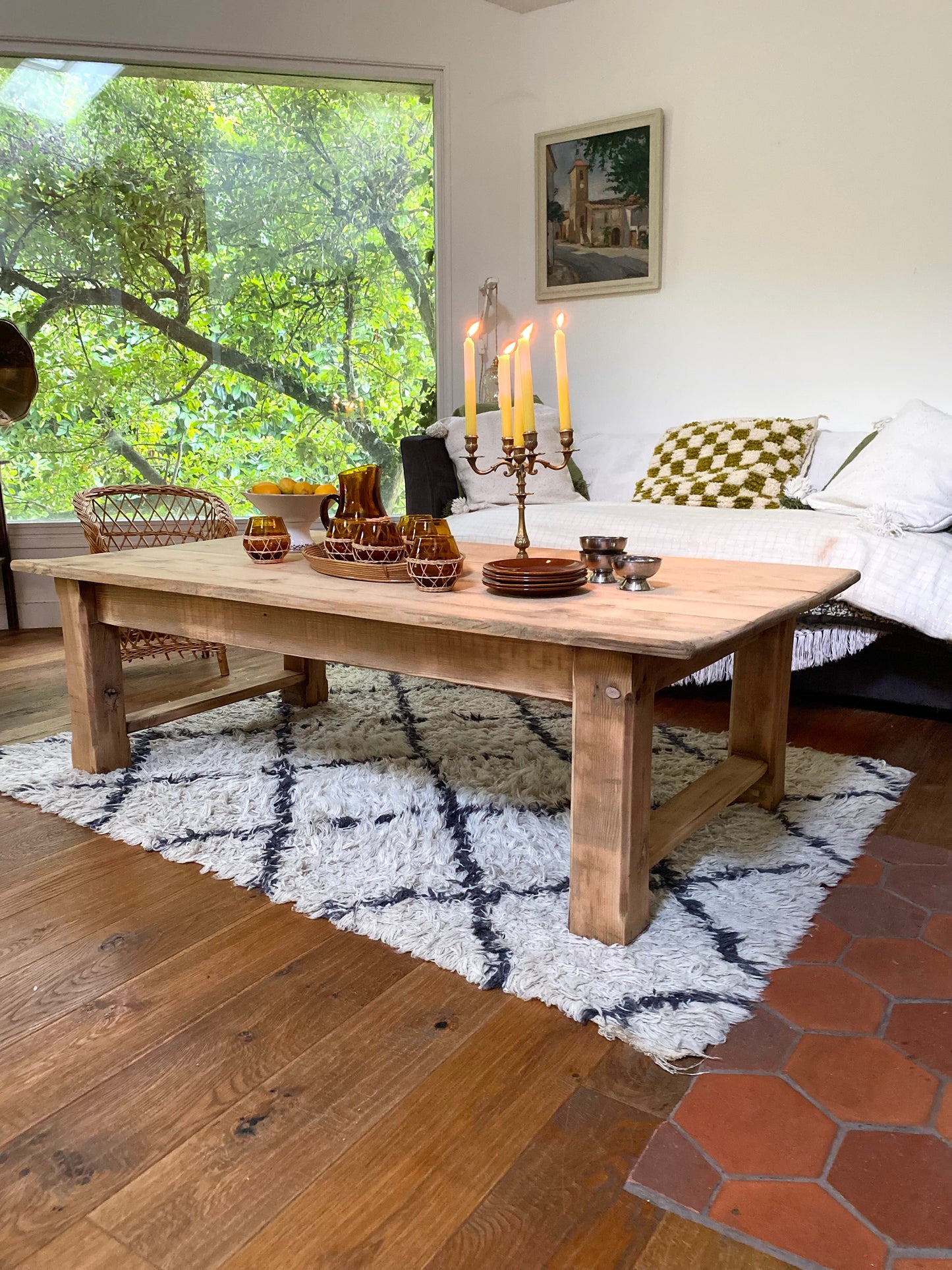 Table de ferme basse en bois ancien