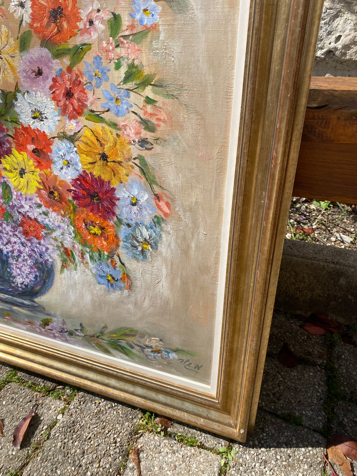 Magnifique Nature Morte : Bouquet de Fleurs Champêtres datée de 1988