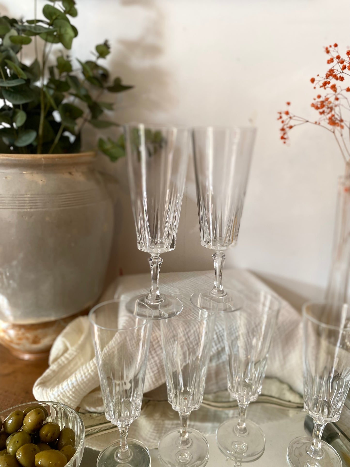 6 flûtes en cristal à pan coupé - 1950