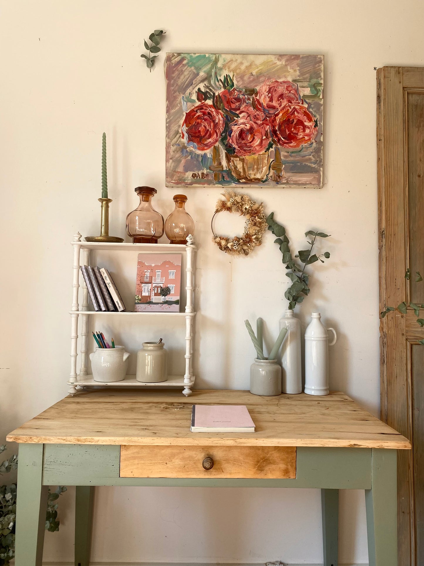 Bureau d’écolier en bois ancien rénové