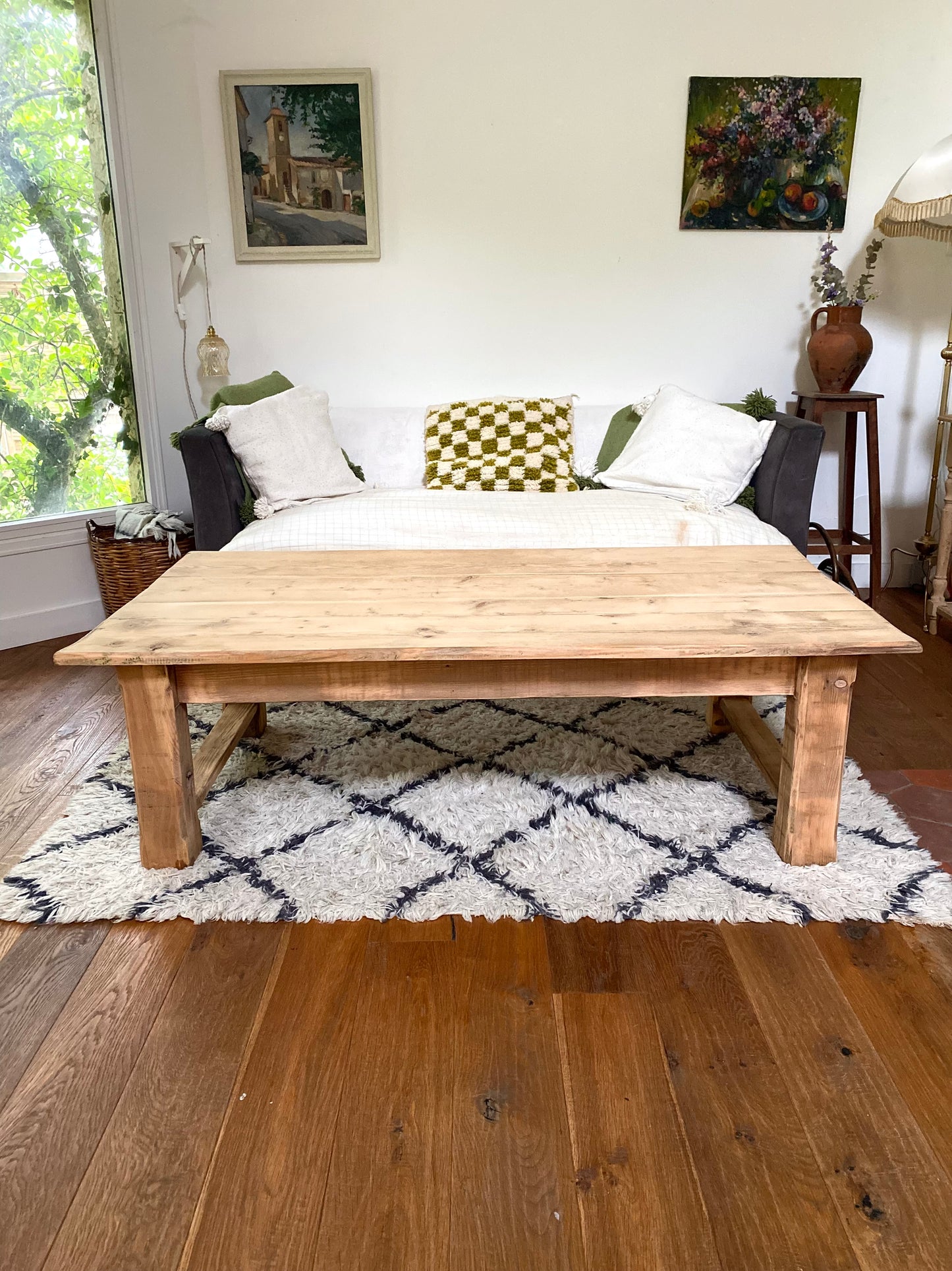 Table de ferme basse en bois ancien