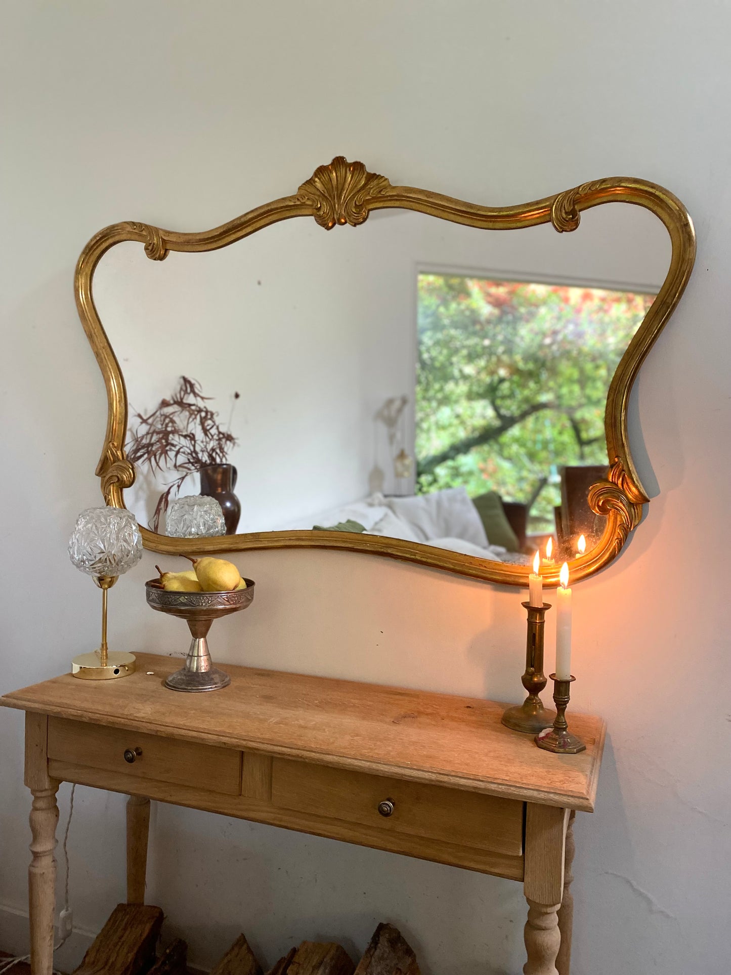 Grand miroir baroque ancien à coquille