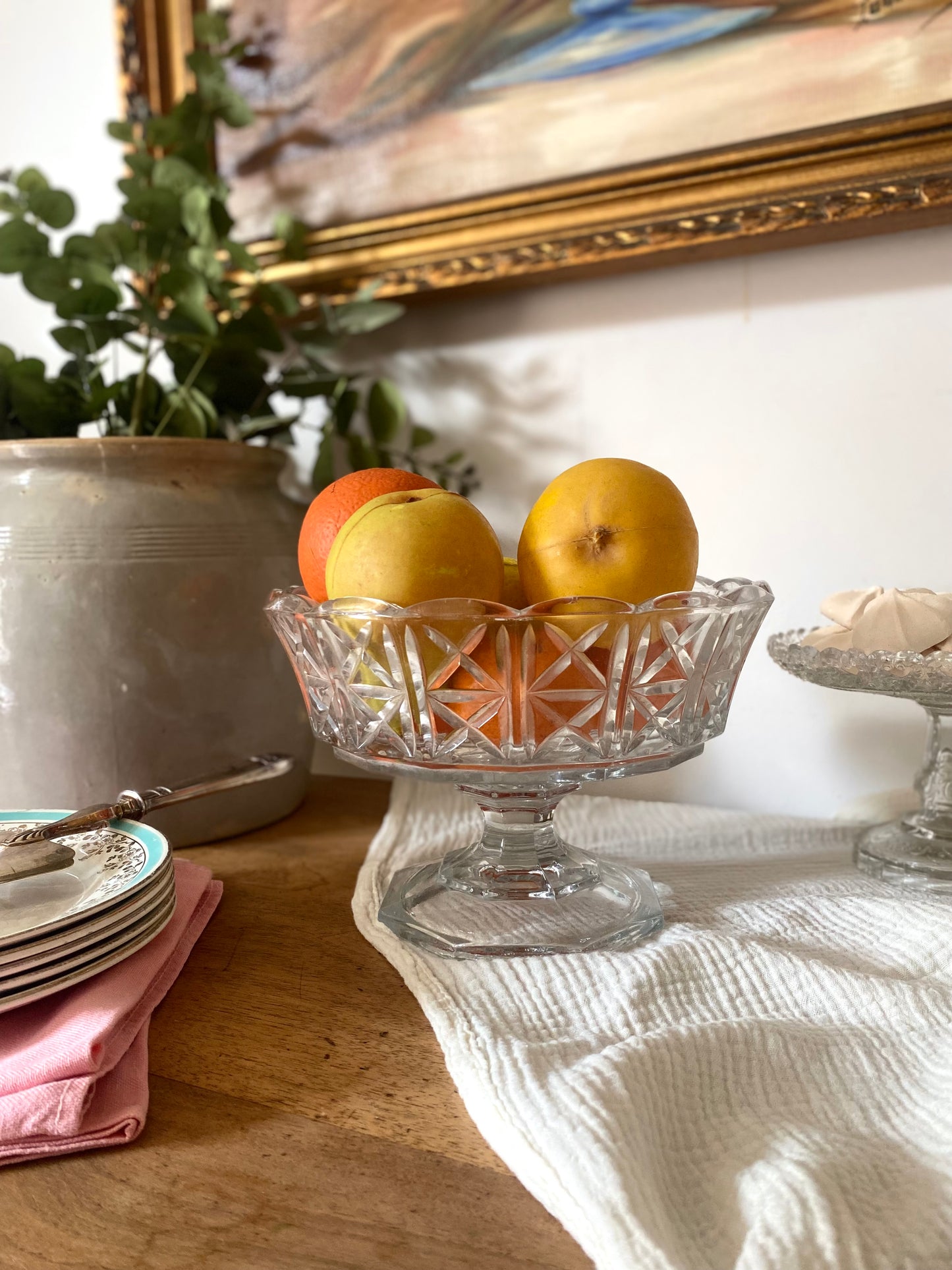 Coupe à fruits / Compotier vintage en verre moulé – Style Art Déco