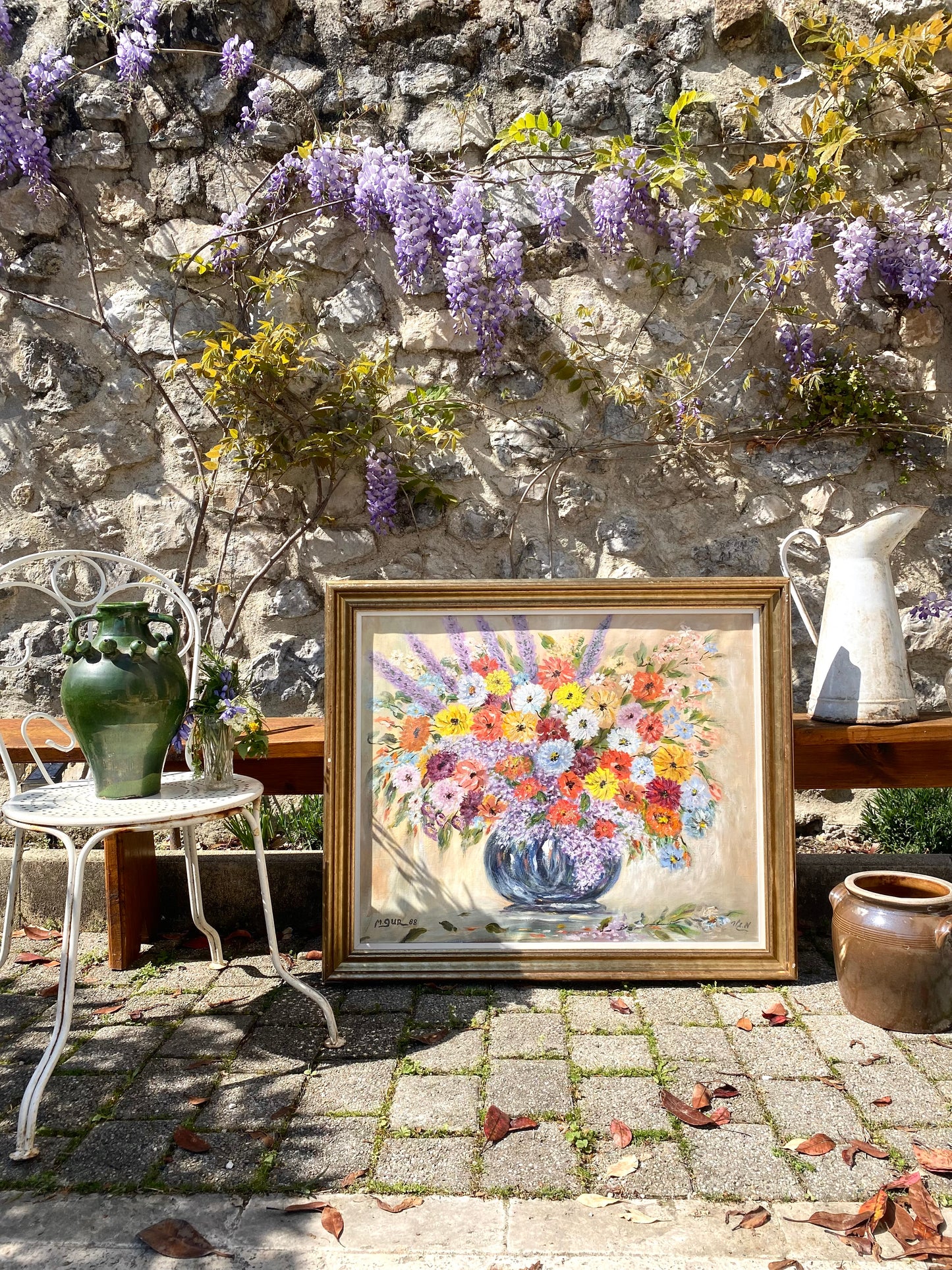 Magnifique Nature Morte : Bouquet de Fleurs Champêtres datée de 1988