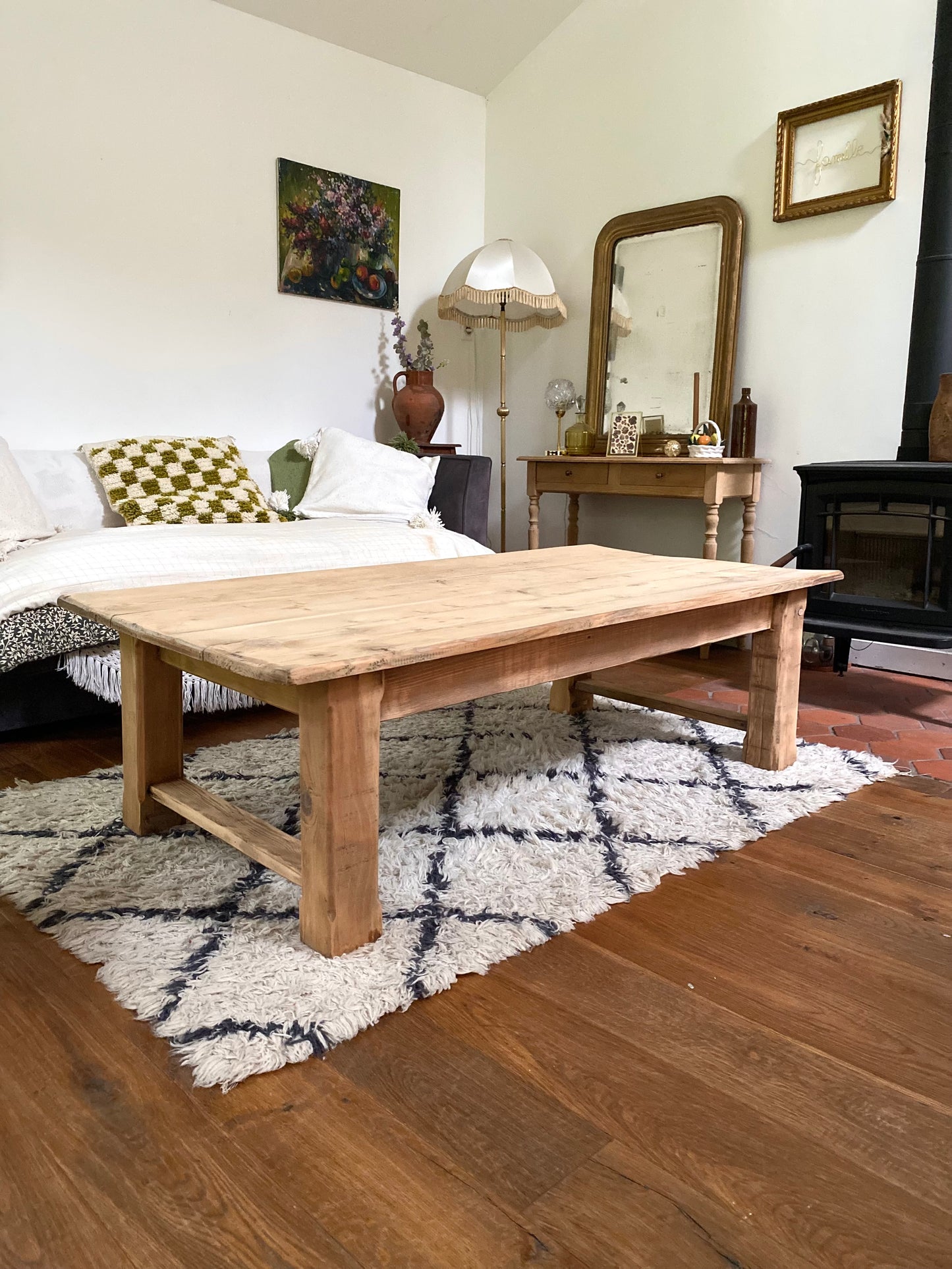 Table de ferme basse en bois ancien