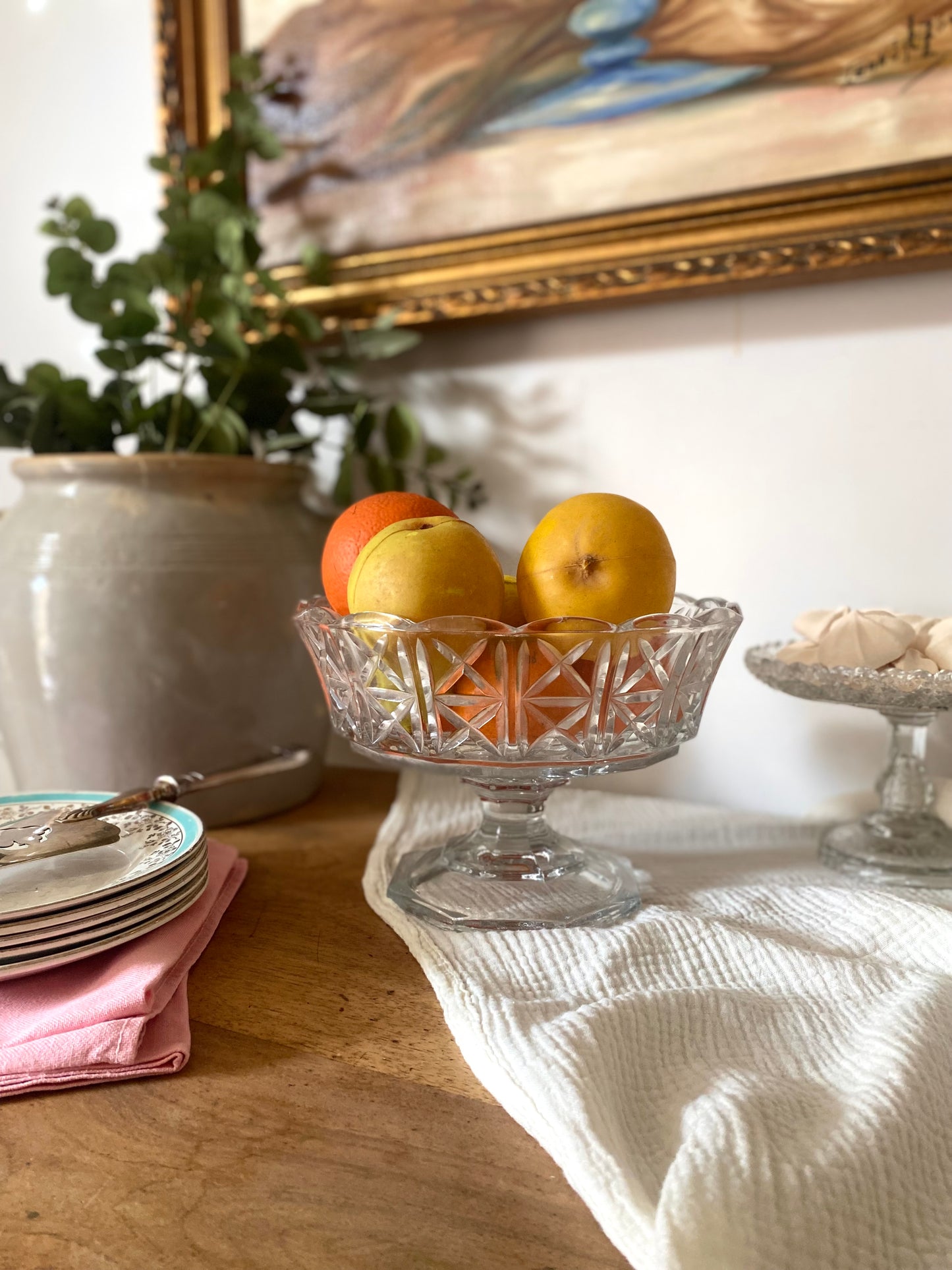 Coupe à fruits / Compotier vintage en verre moulé – Style Art Déco