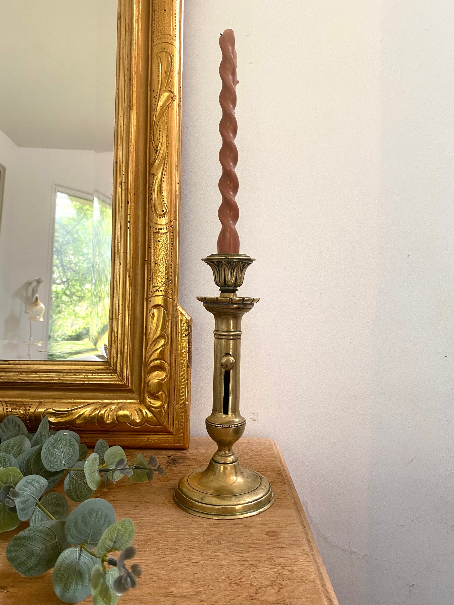 Rare Bougeoir Ancien en Laiton -  XIXème - Système Pousse-Bougie