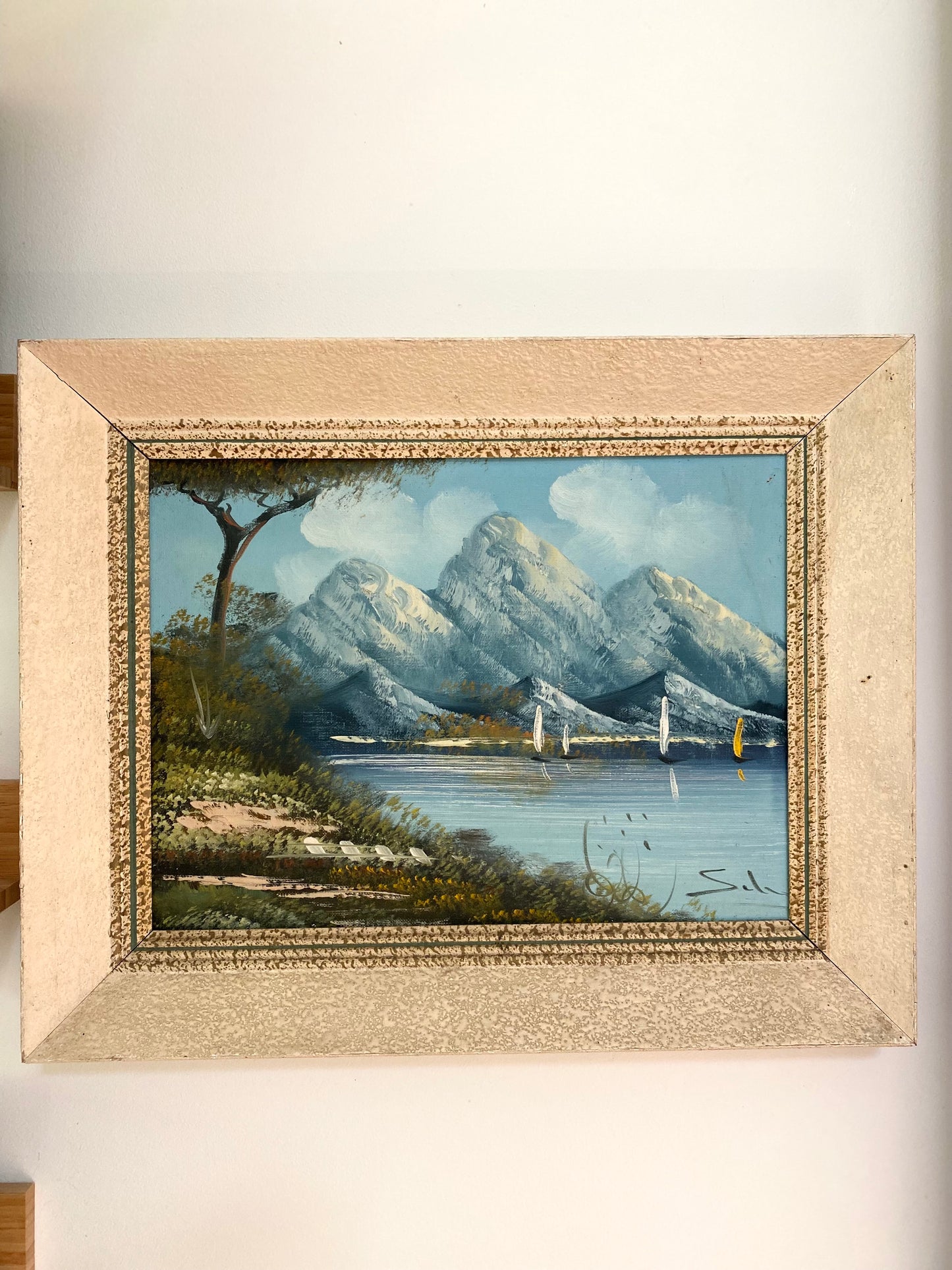 Huile sur toile Paysage de Montagne & Lac – Cadre Montparnasse – Années 60/70
