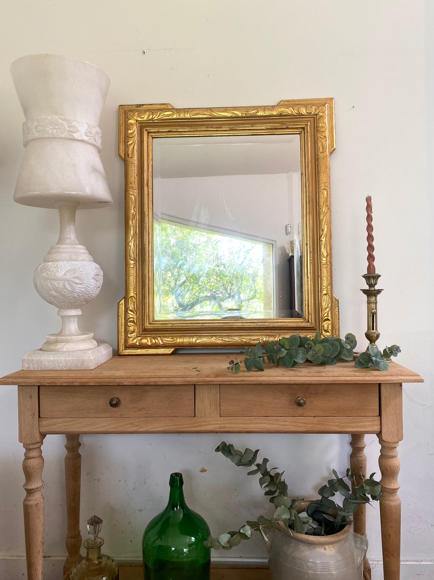 Superbe miroir ancien biseauté à "oreilles" – Style Louis-Philippe – Fin XIXe