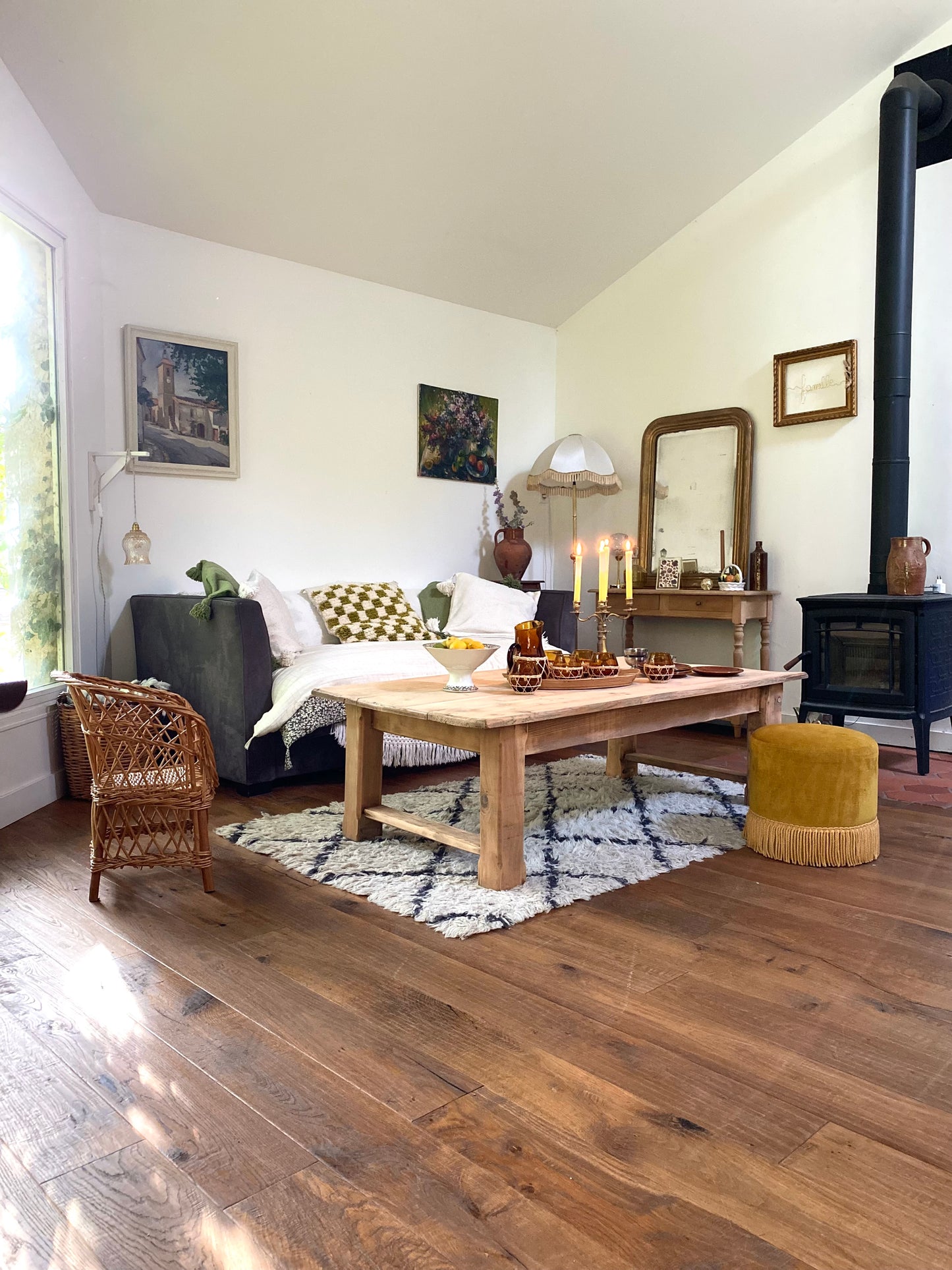 Table de ferme basse en bois ancien