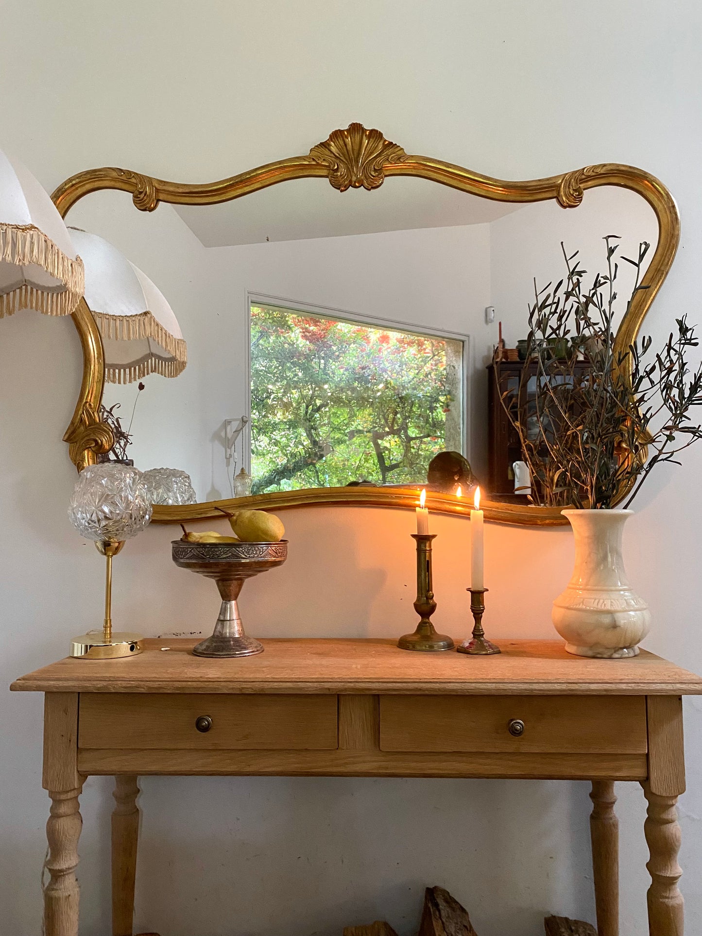 Grand miroir baroque ancien à coquille