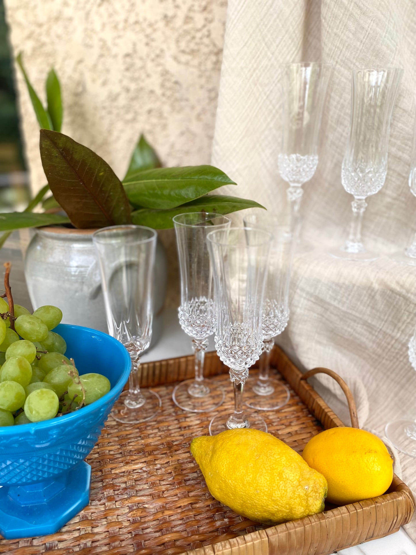 10 flûtes à champagne en cristal, pointes de diamant