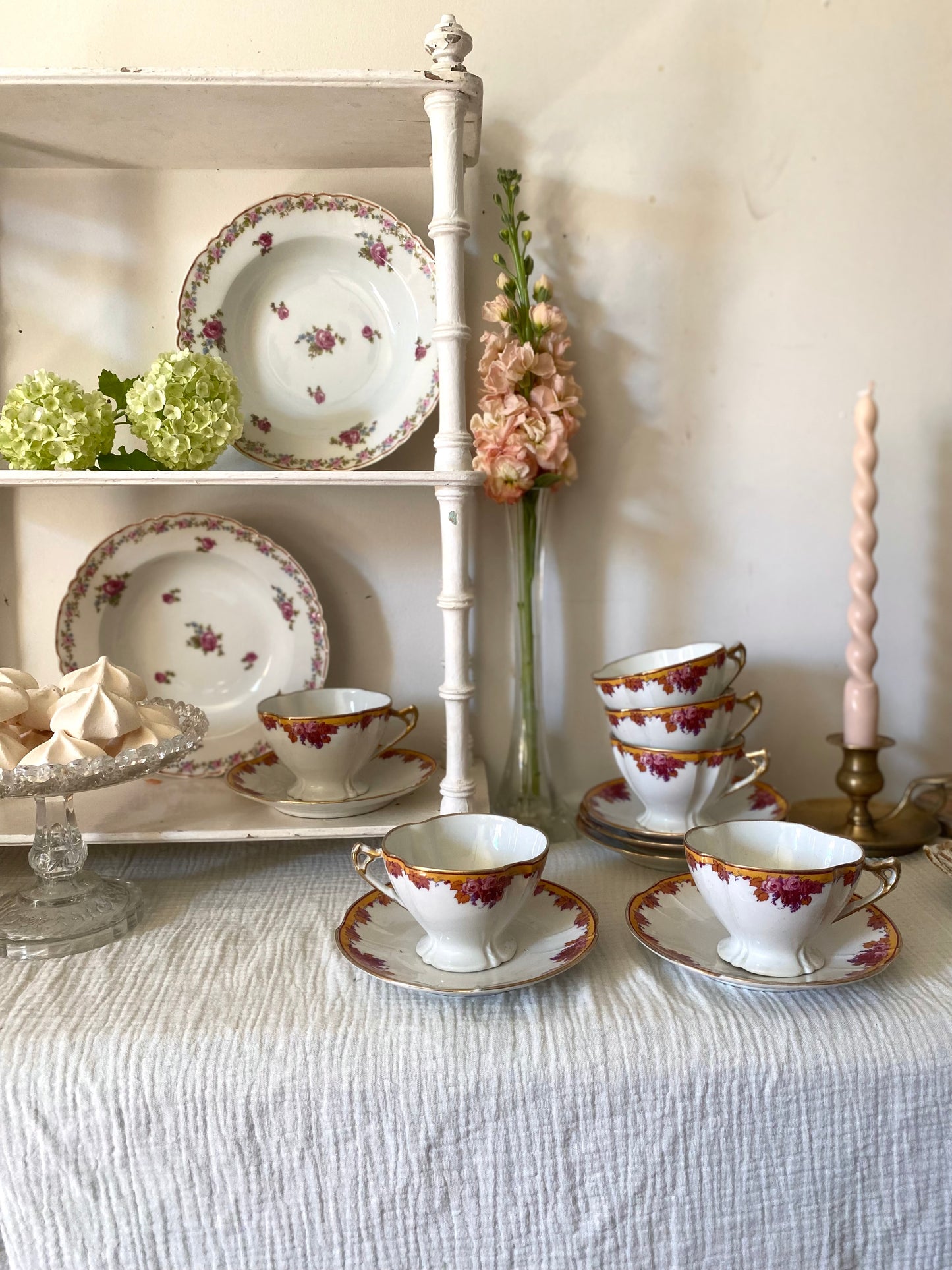 Élégant Service de 6 Tasses à Thé Limoges, Belle Époque