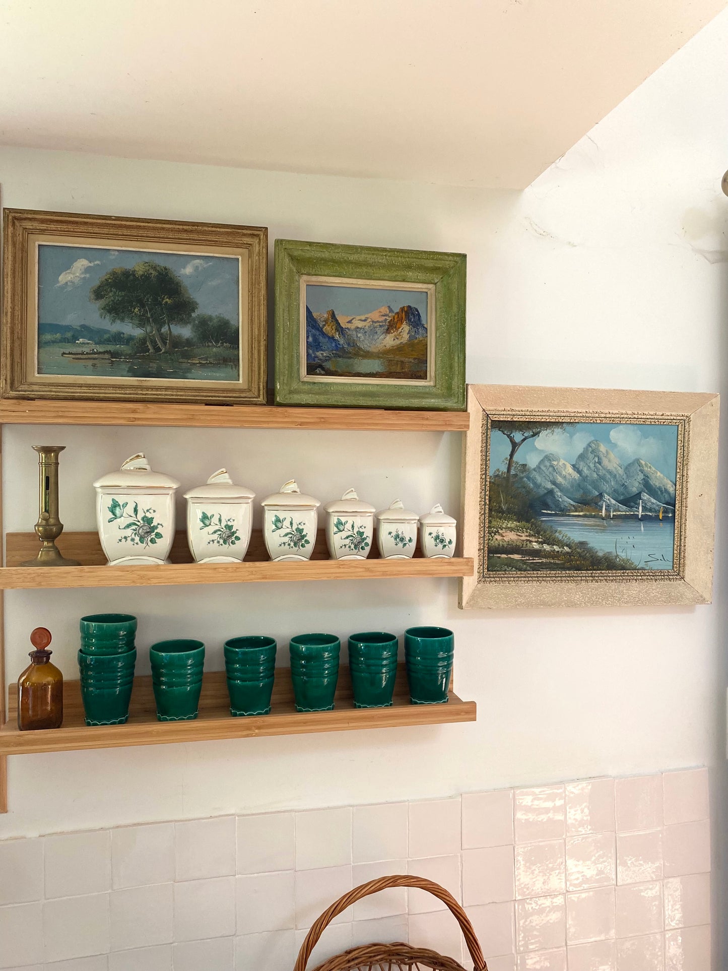 Tableau ancien : Paysage au bord de l'eau - Huile sur panneau