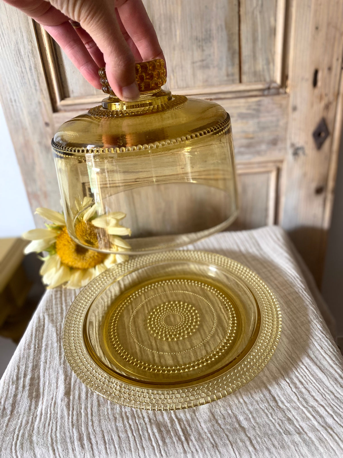 Cloche à fromage en verre ambré, années 70