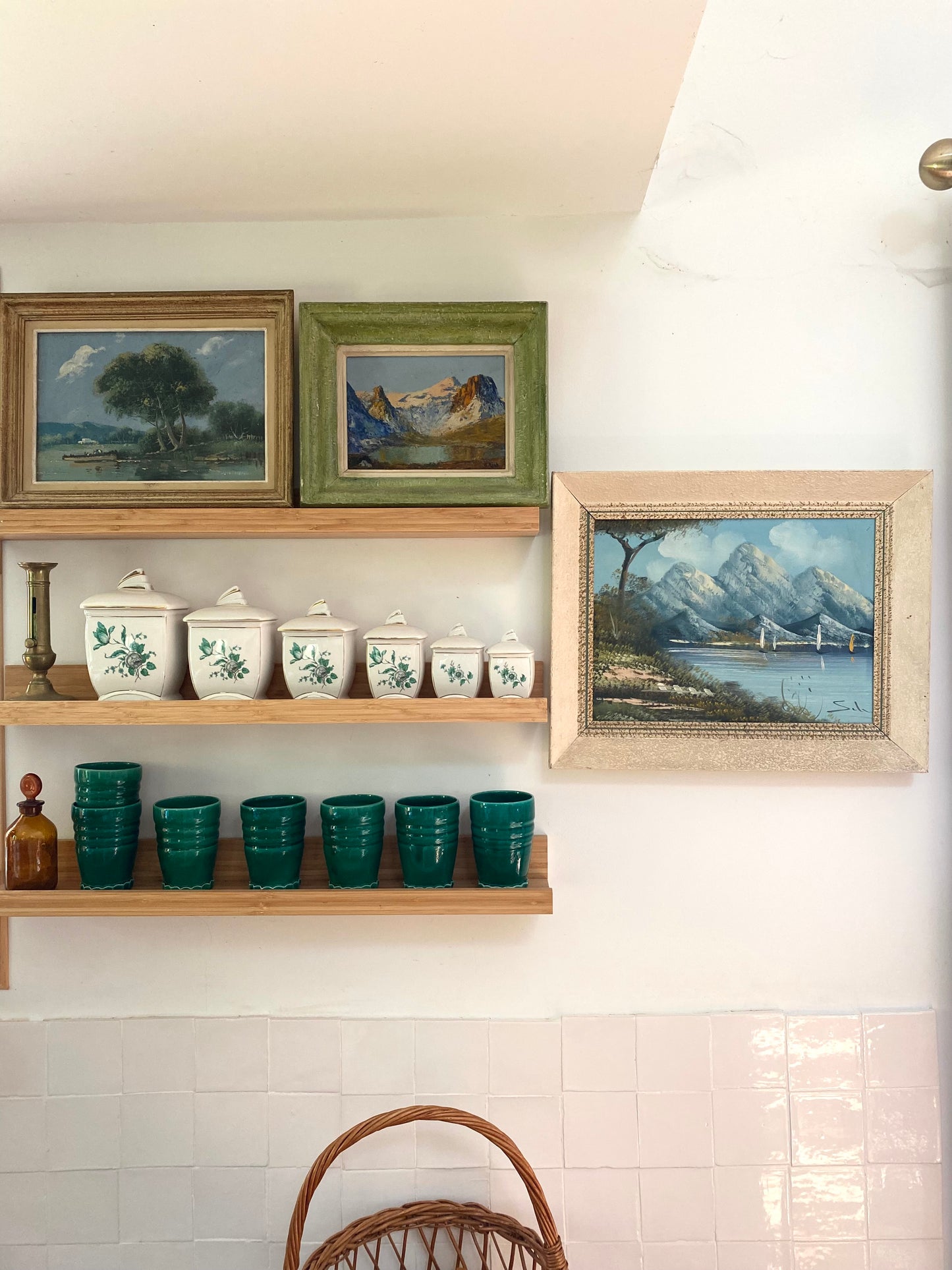 Tableau ancien : Paysage au bord de l'eau - Huile sur panneau