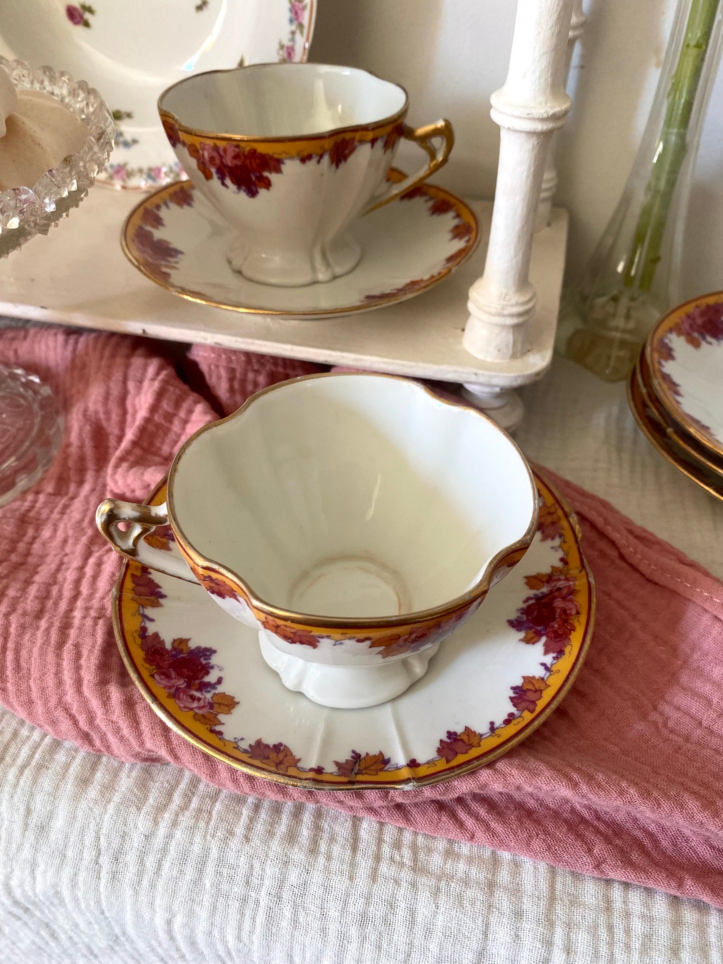 Élégant Service de 6 Tasses à Thé Limoges, Belle Époque