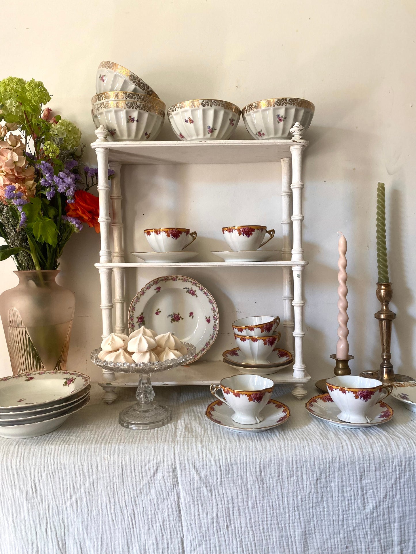 Élégant Service de 6 Tasses à Thé Limoges, Belle Époque