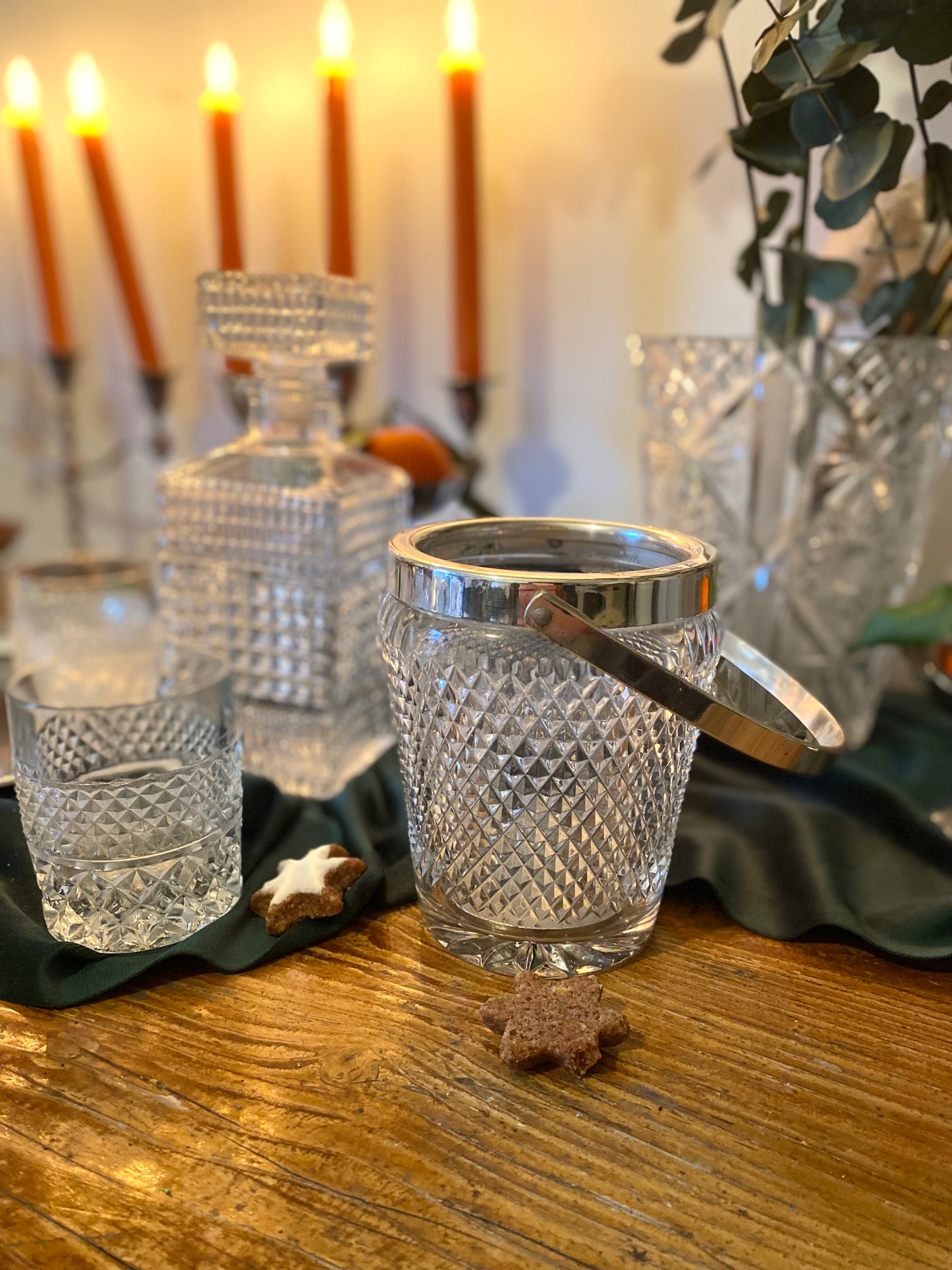 Seau à glace en verre taillé ancien