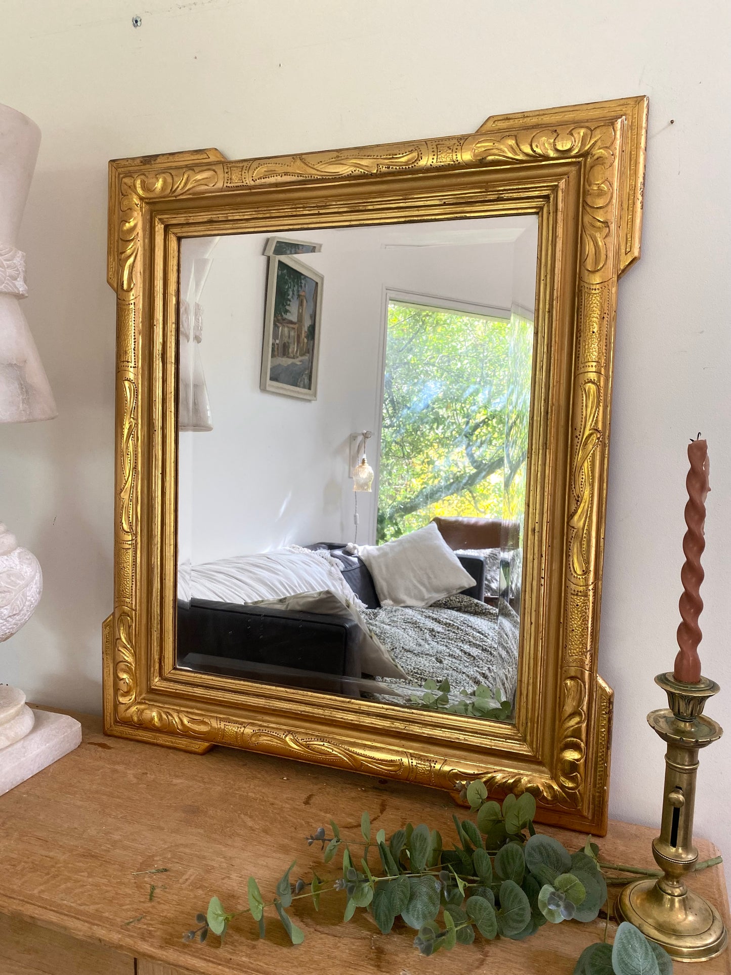 Superbe miroir ancien biseauté à "oreilles" – Style Louis-Philippe – Fin XIXe