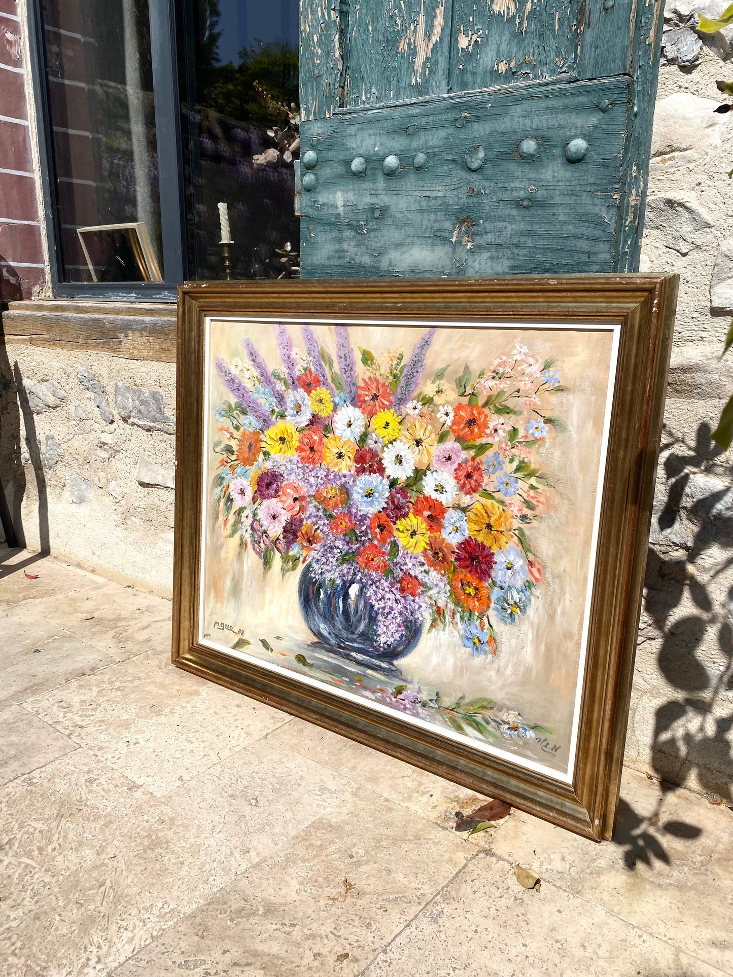 Magnifique Nature Morte : Bouquet de Fleurs Champêtres datée de 1988