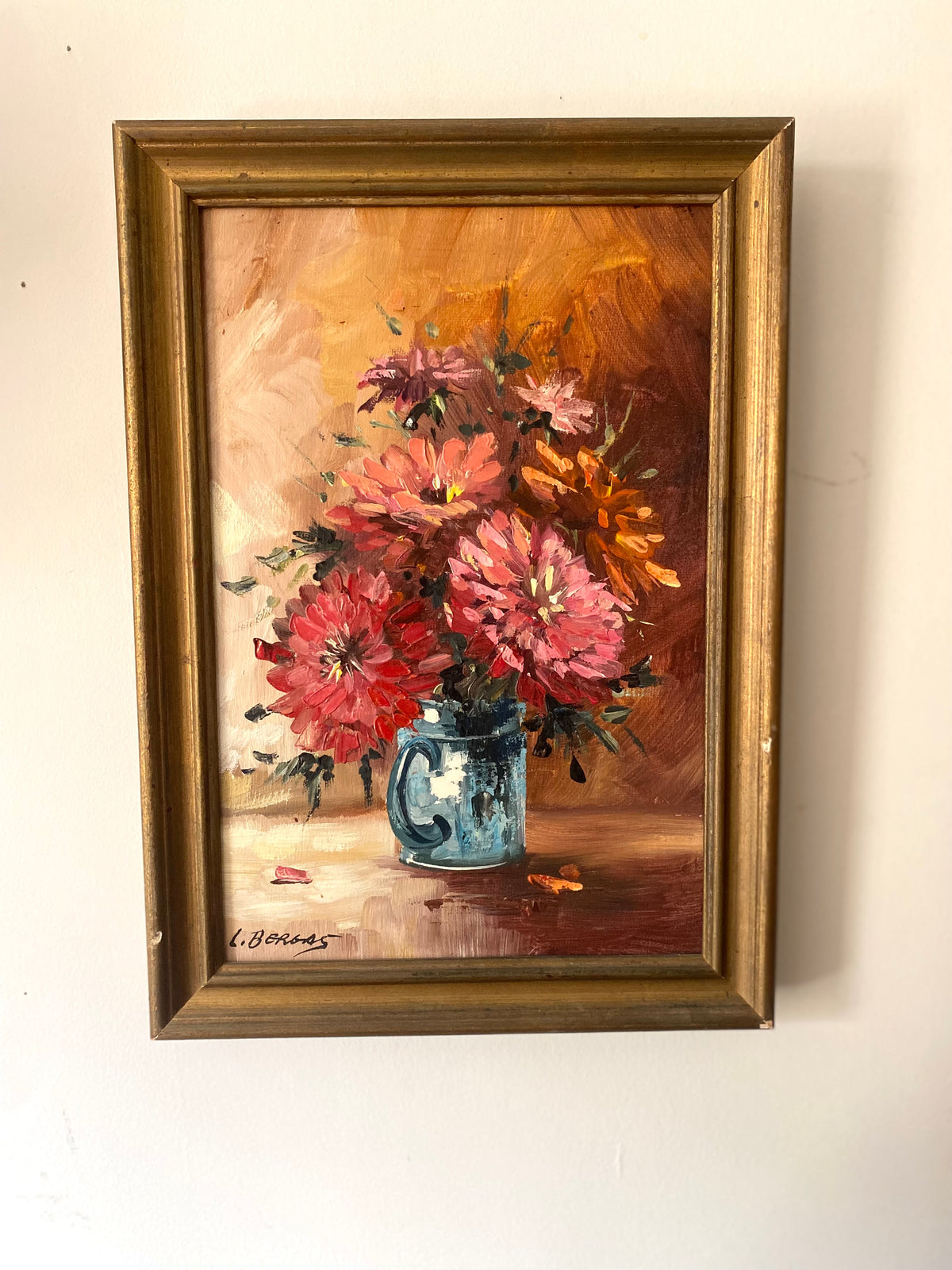 Tableau ancien bouquet de fleurs,