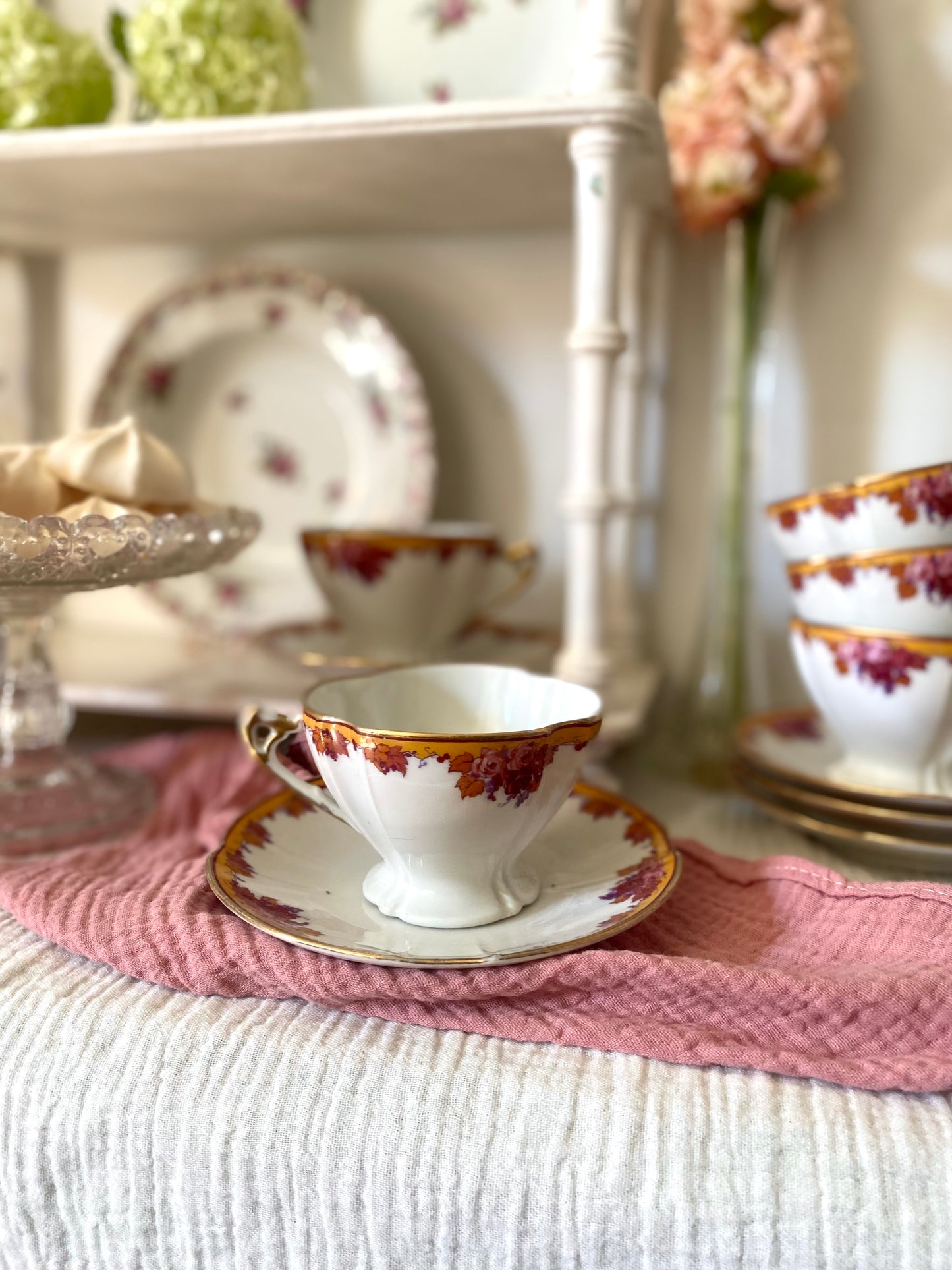 Élégant Service de 6 Tasses à Thé Limoges, Belle Époque