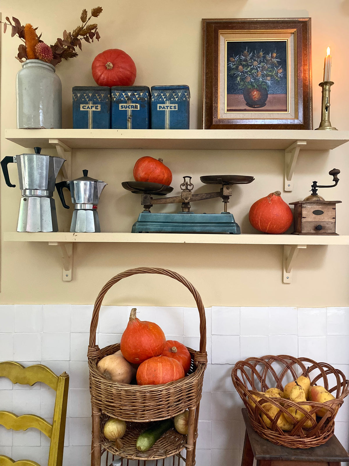 Boîtes Art déco "Café, Sucre, Pâtes" en tôle lithographiée bleue