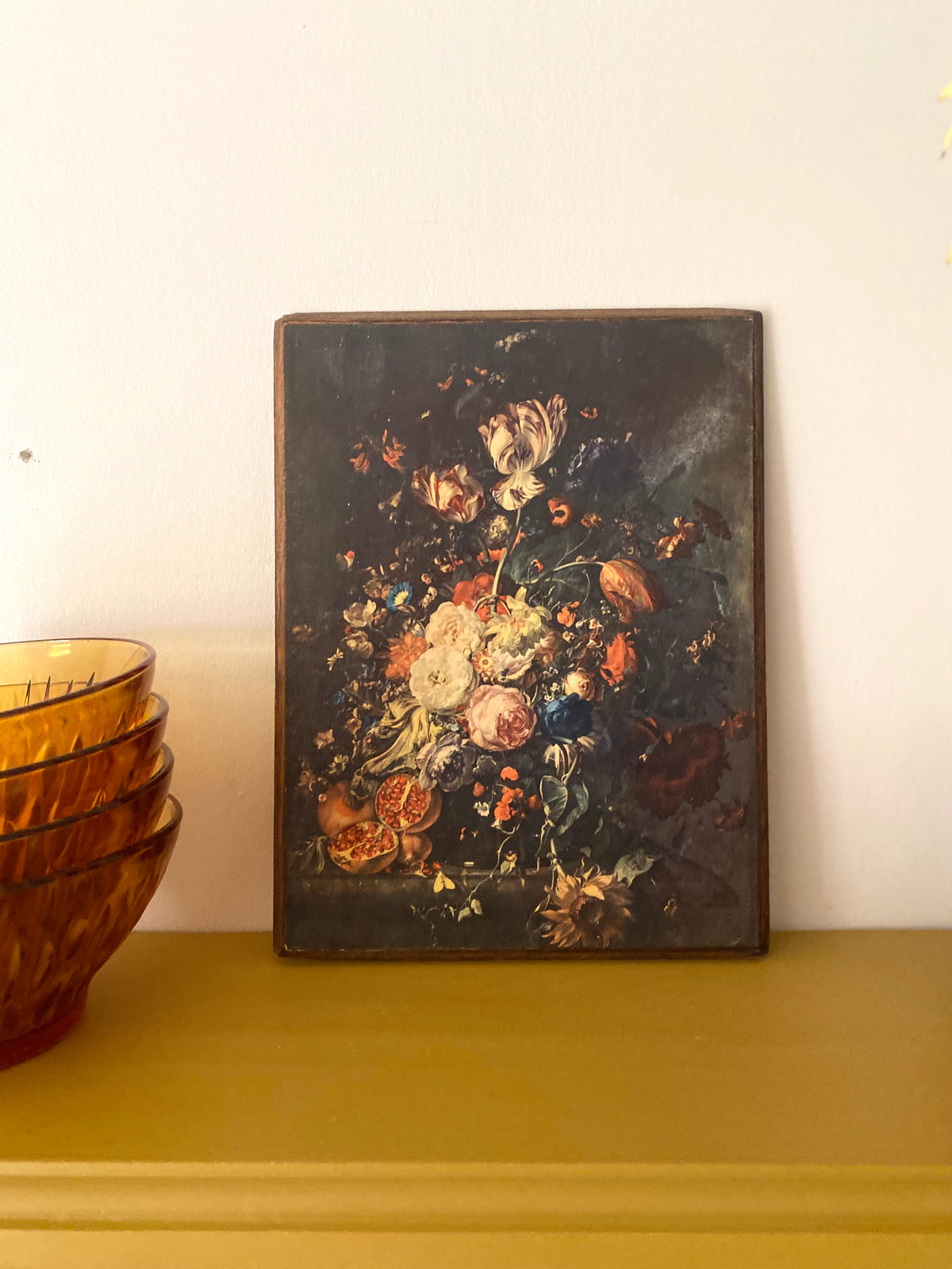 Tableau nature morte aux fleurs sur bois – années 70