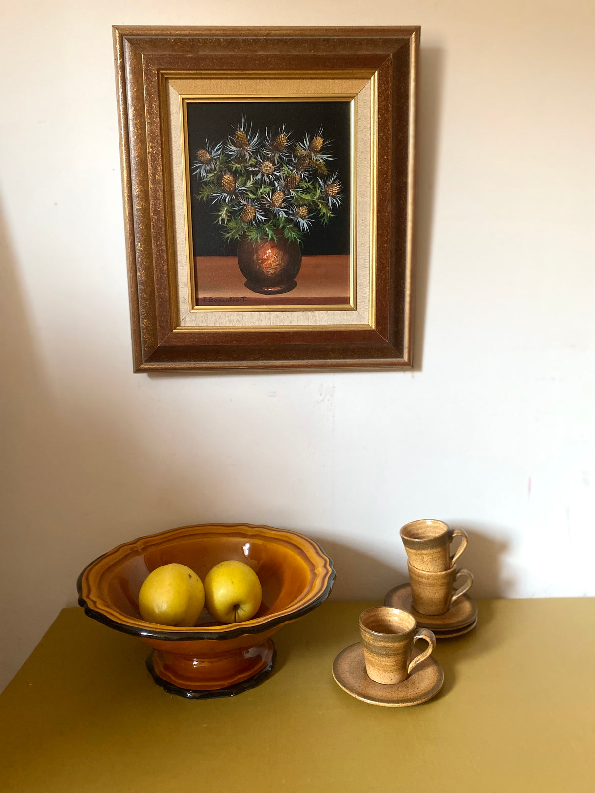 Nature morte aux chardons, huile sur toile signée P. Beaudroit, 1992