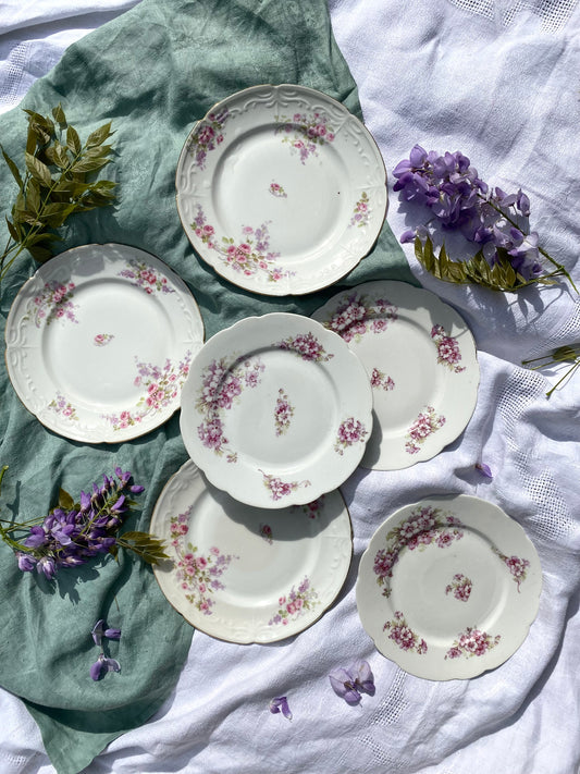 Assiettes à dessert anciennes en Porcelaine fleurie