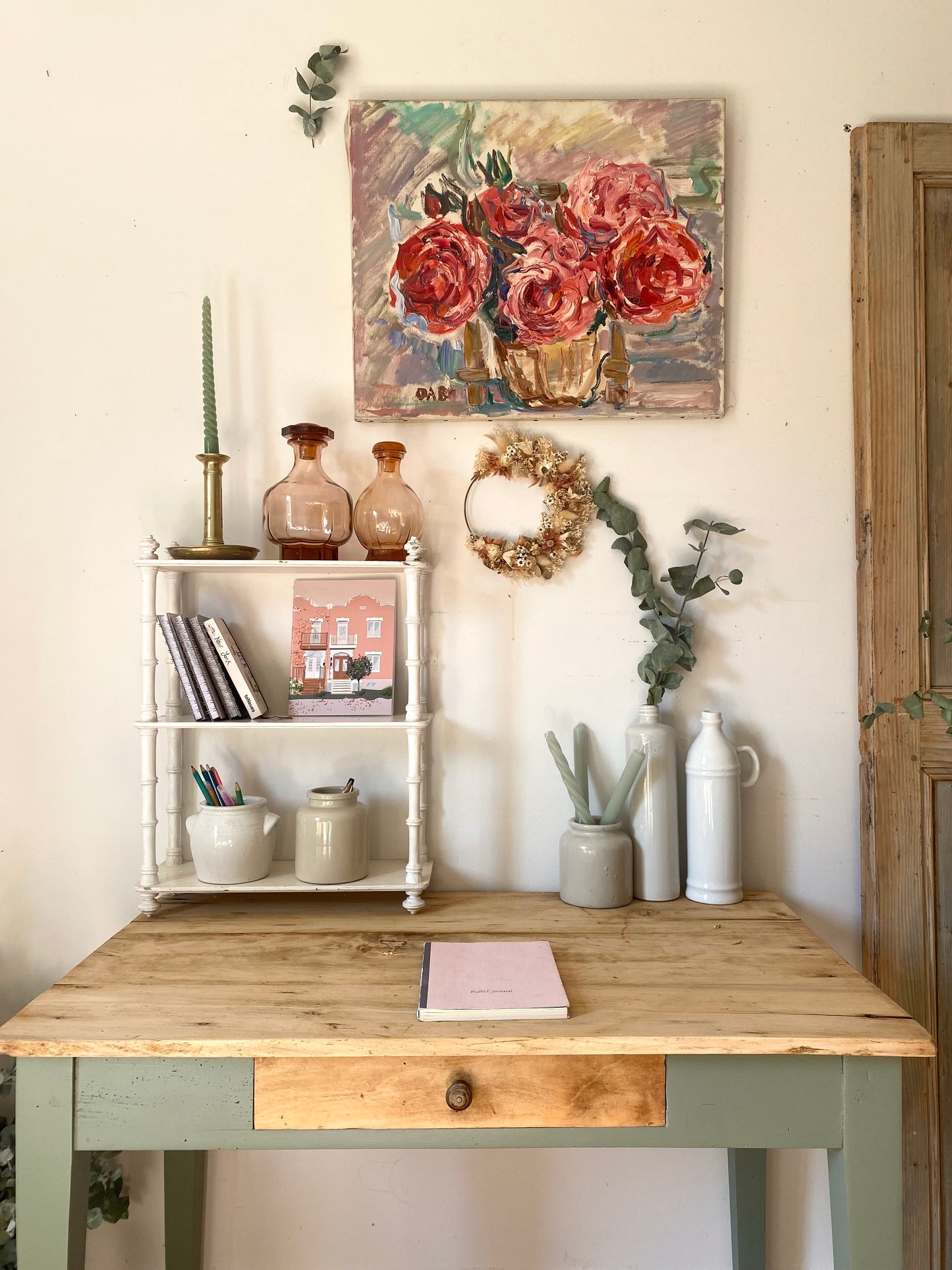 Bureau d’écolier en bois ancien rénové