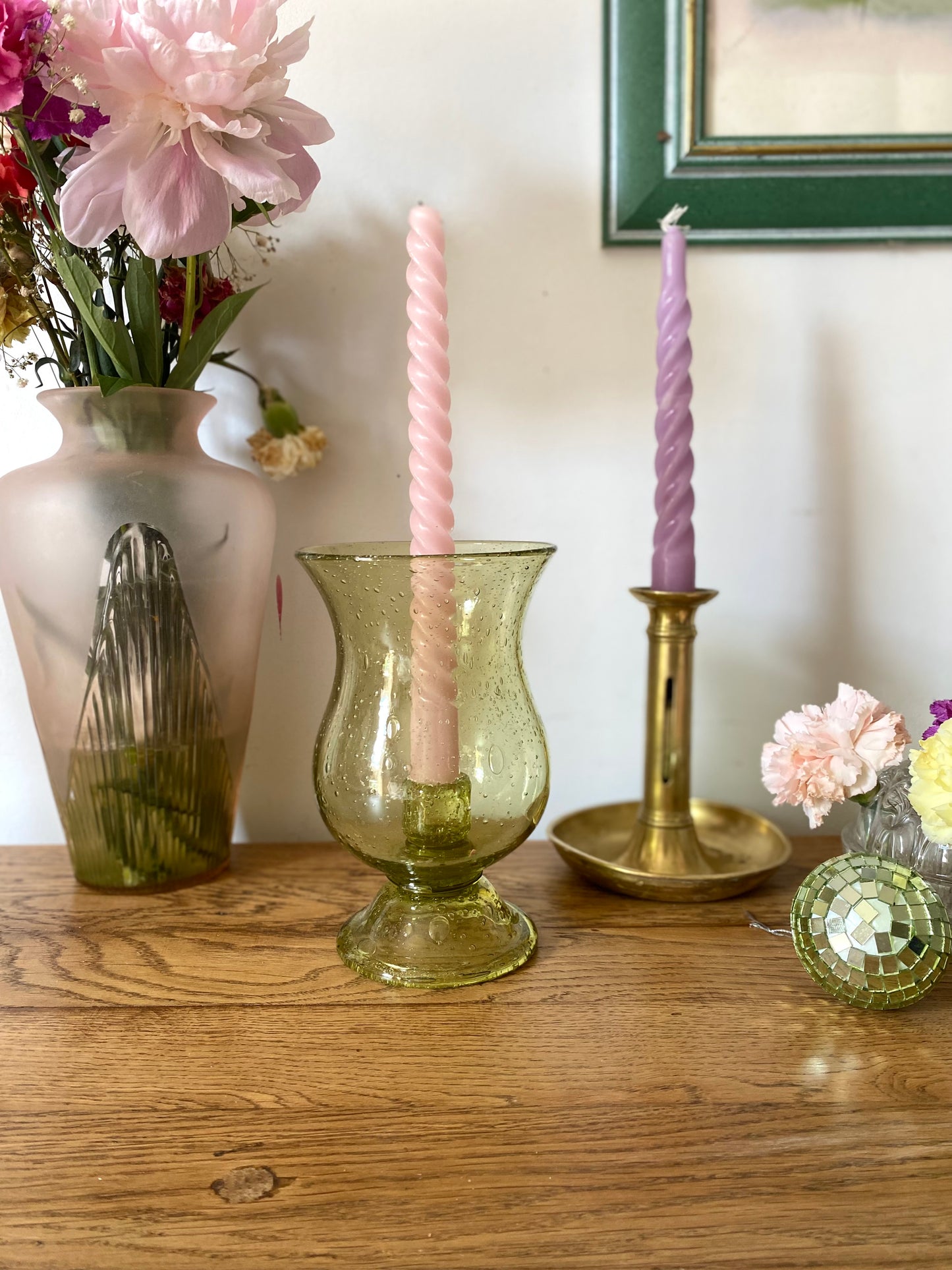 Bougeoir en verre bullé ancien