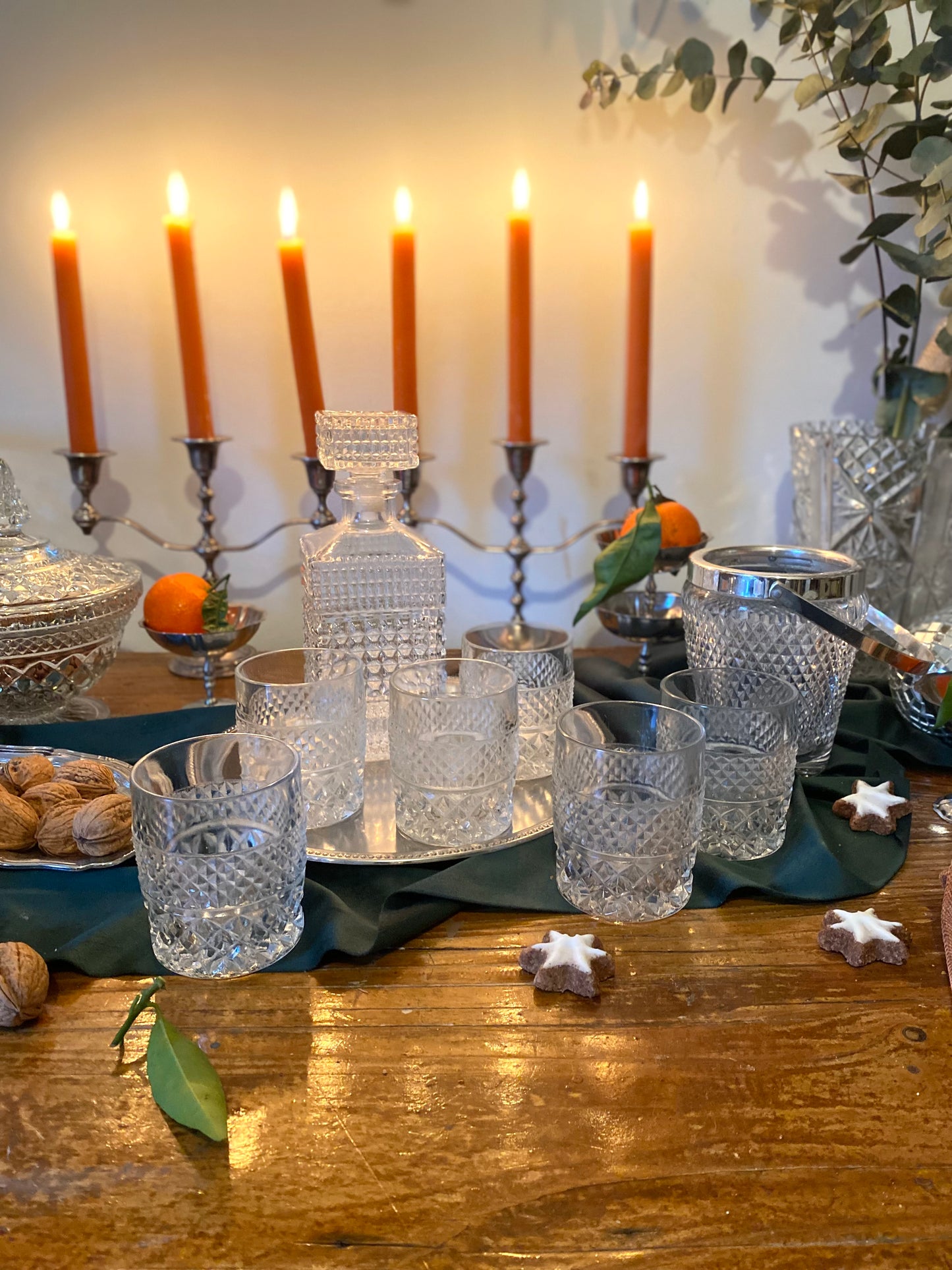 Seau à glace en verre taillé ancien