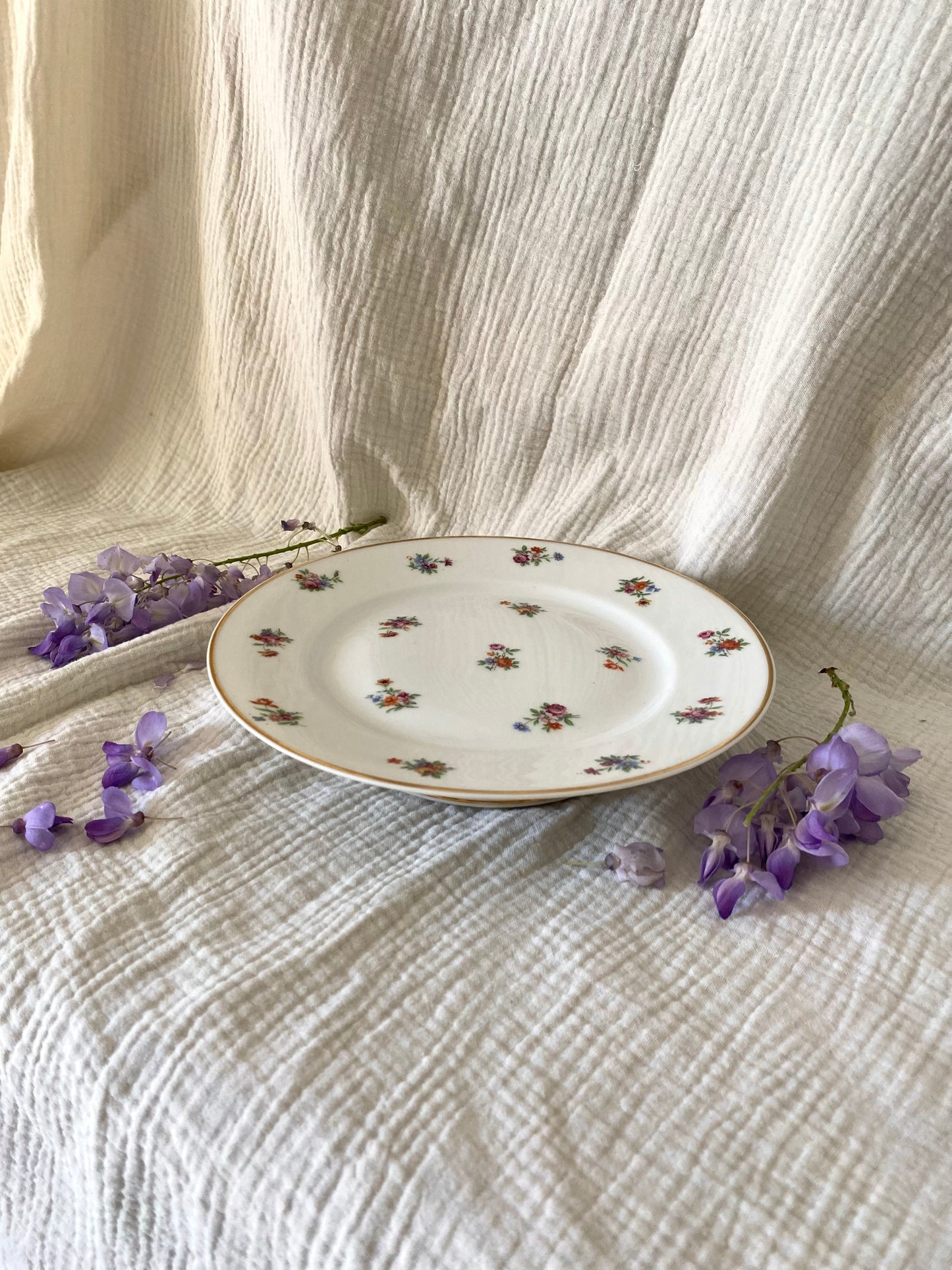 Élégant Compotier en Porcelaine de Limoges - Décor Floral & Or
