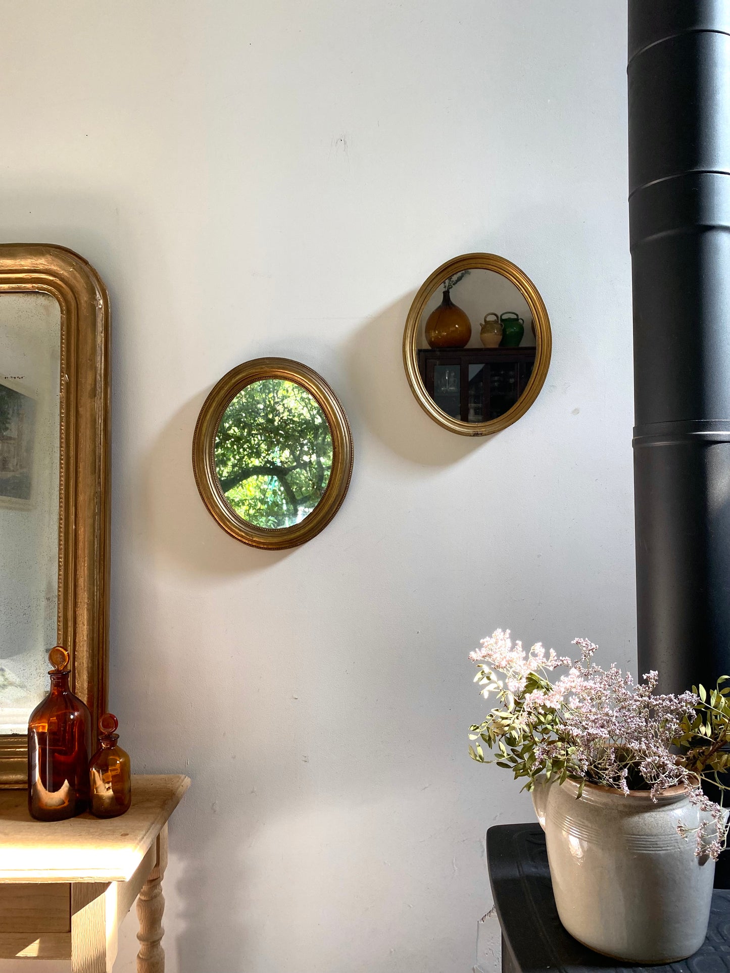 Miroir ovale en bois doré, style Napoléon III