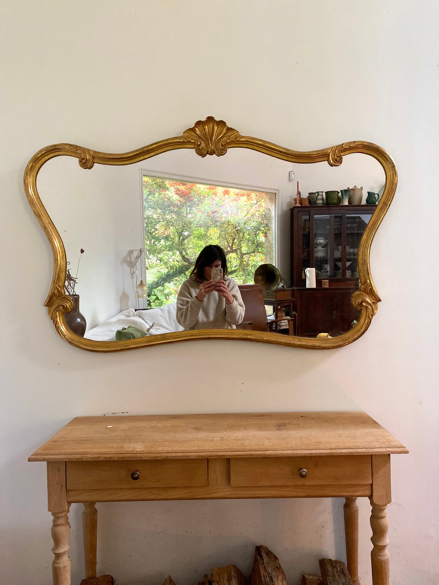 Grand miroir baroque ancien à coquille