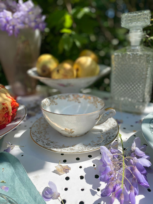 Ravissante Tasse et Soucoupe en Porcelaine de Limoges – Décor Oiseaux et Or