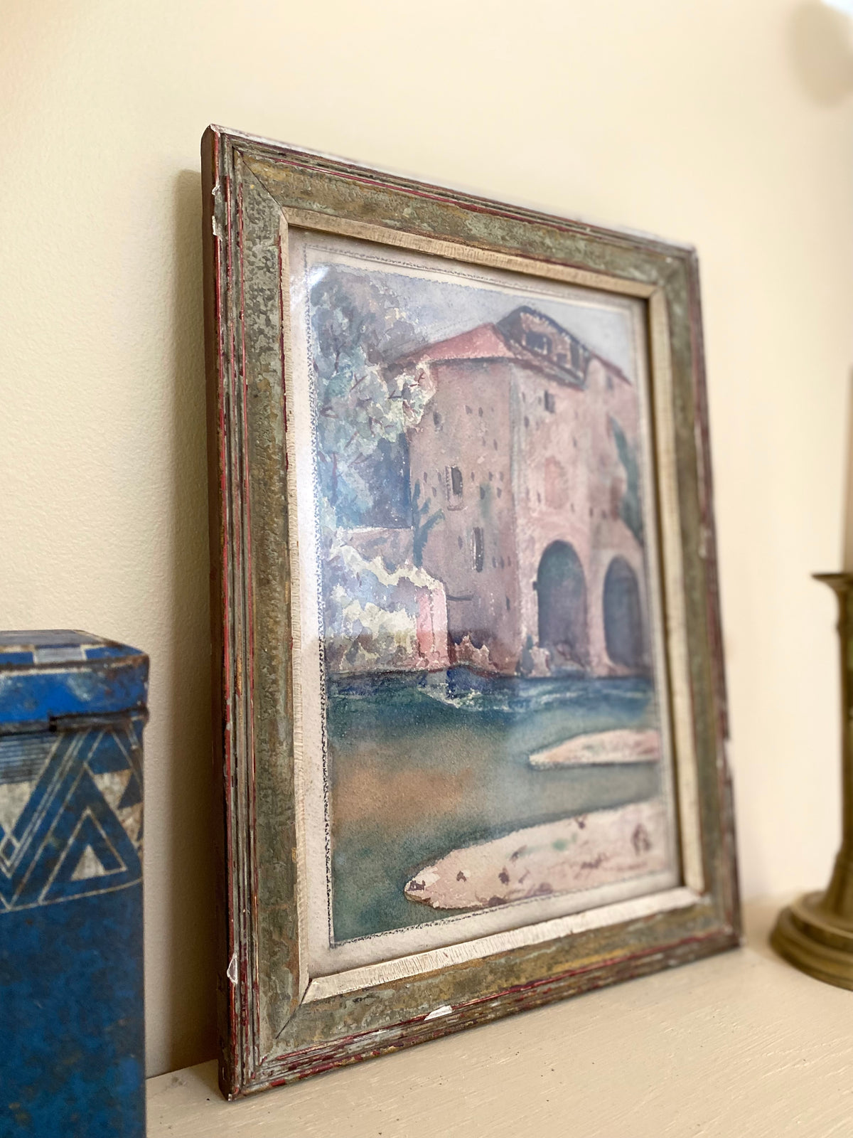 Aquarelle ancienne monogrammée, première moitié du XXe siècle