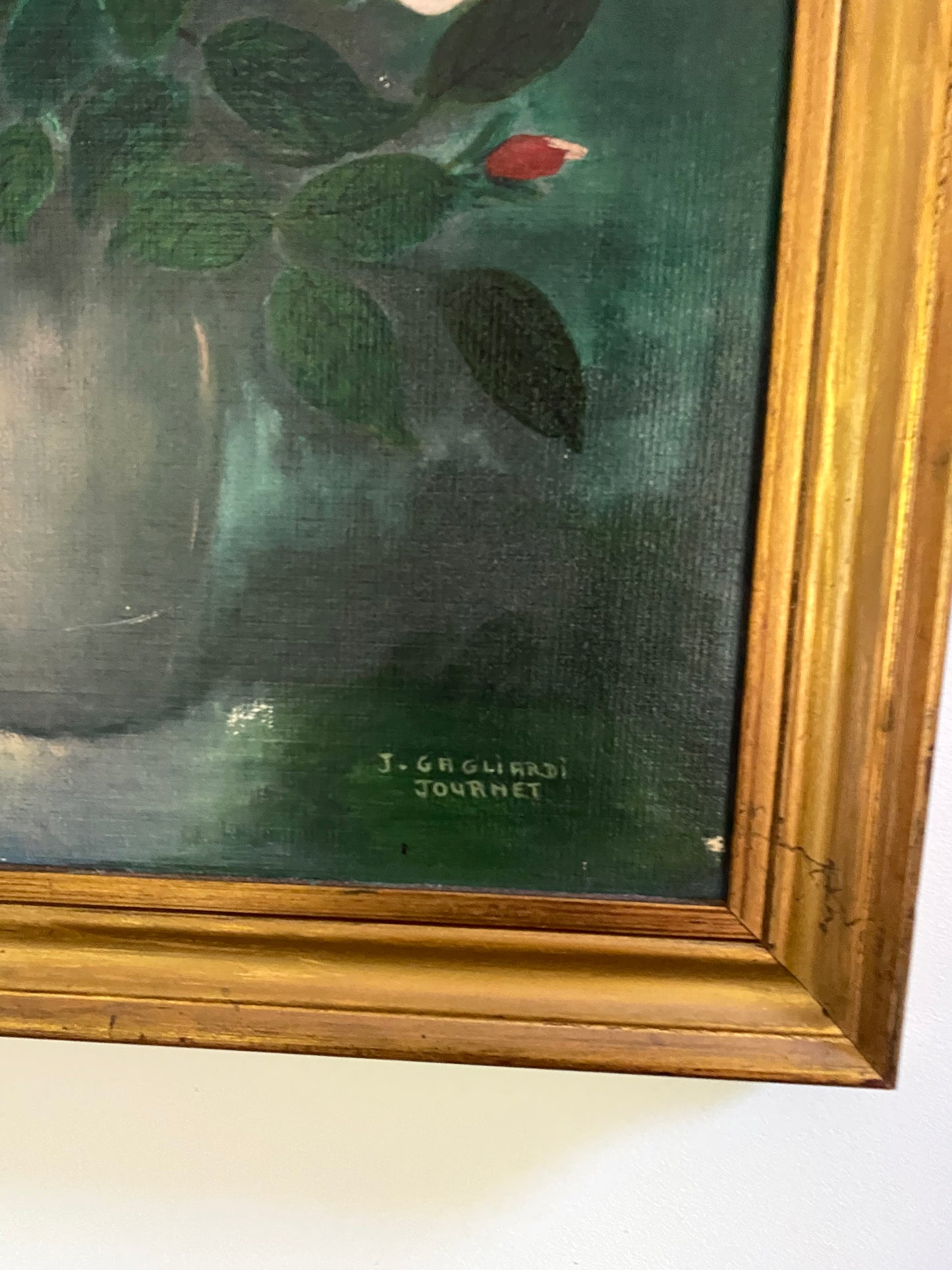 Tableau Ancien "Nature Morte aux Roses" – 1950