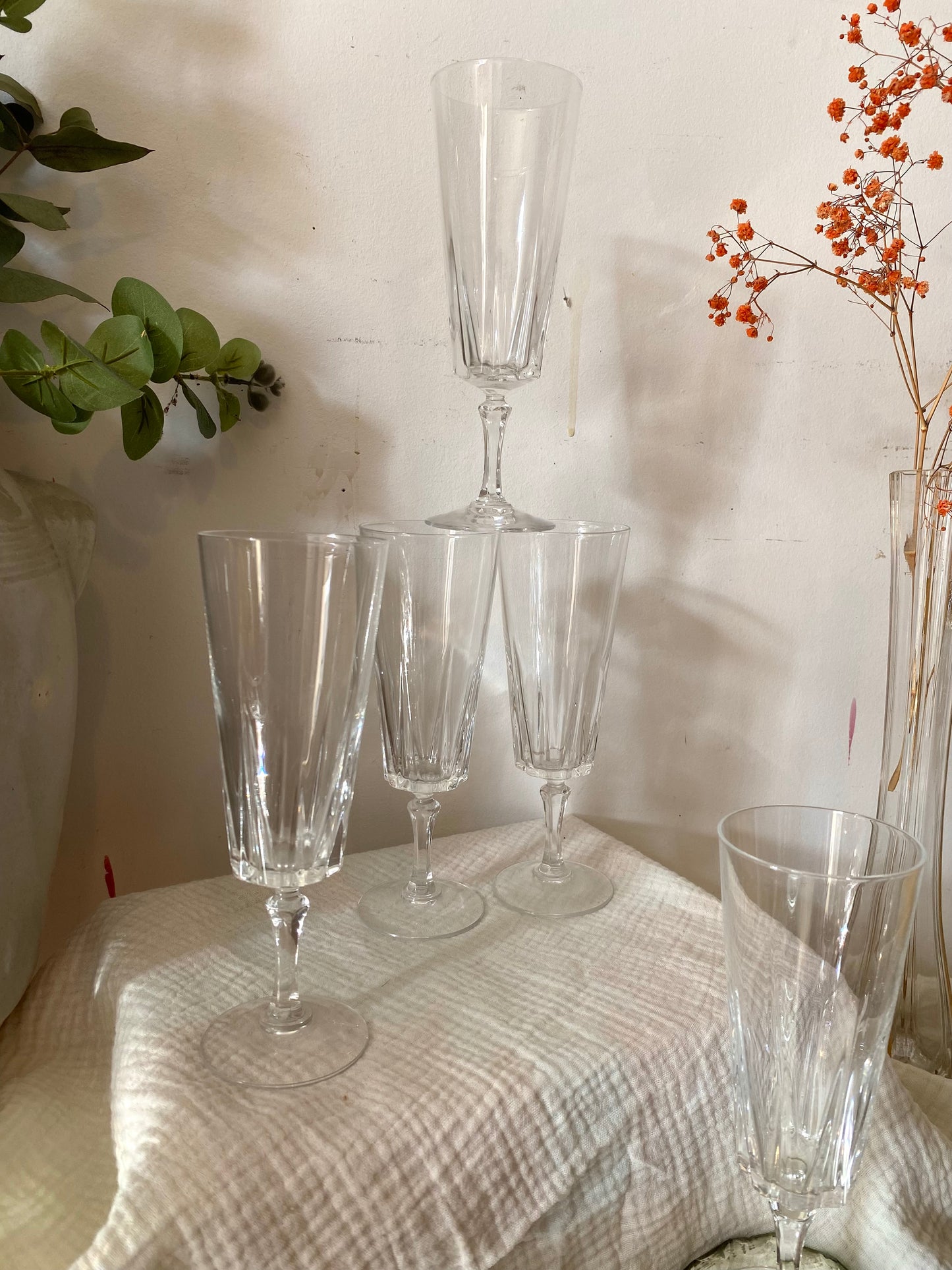 6 flûtes en cristal à pan coupé - 1950