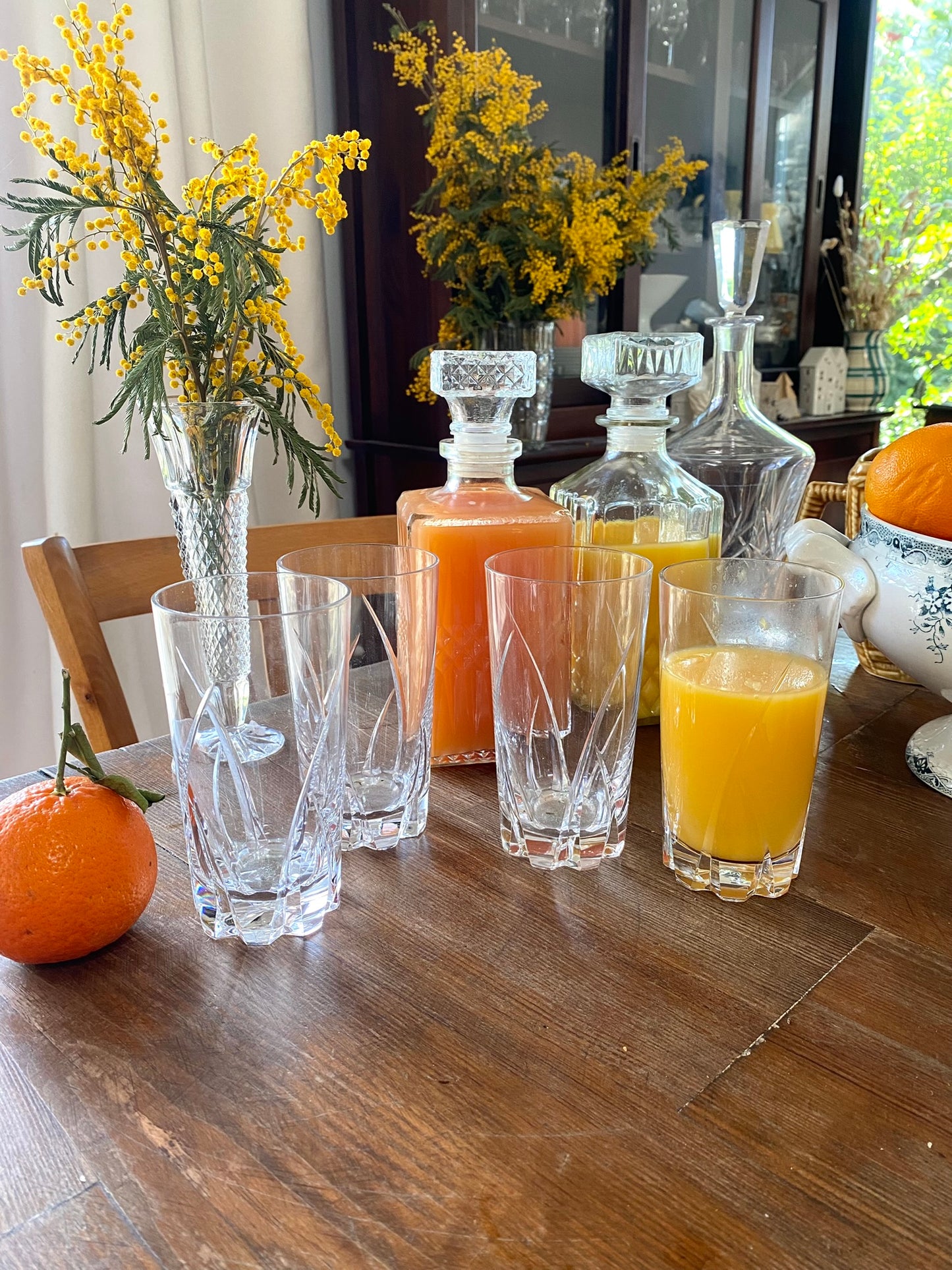 4 verres à orangeade en cristal ancien ciselé