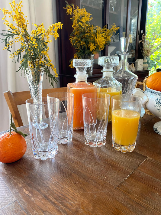 4 verres à orangeade en cristal ancien ciselé
